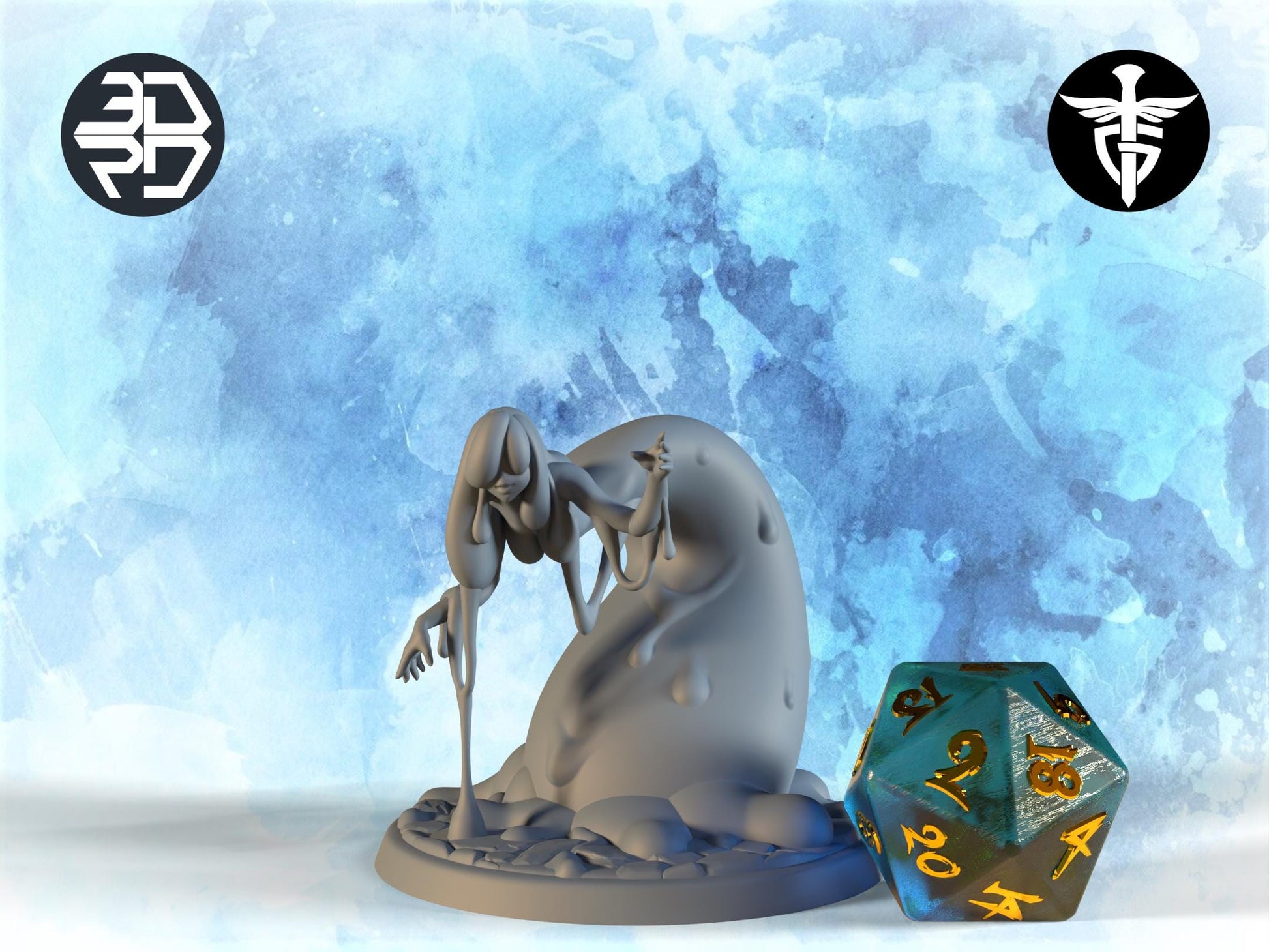 Slime Girl Miniature | Twin Goddess Miniatures | Tabletop RPG Miniature | Roleplaying 3D Printed Fantasy Mini - 3DPrintDen