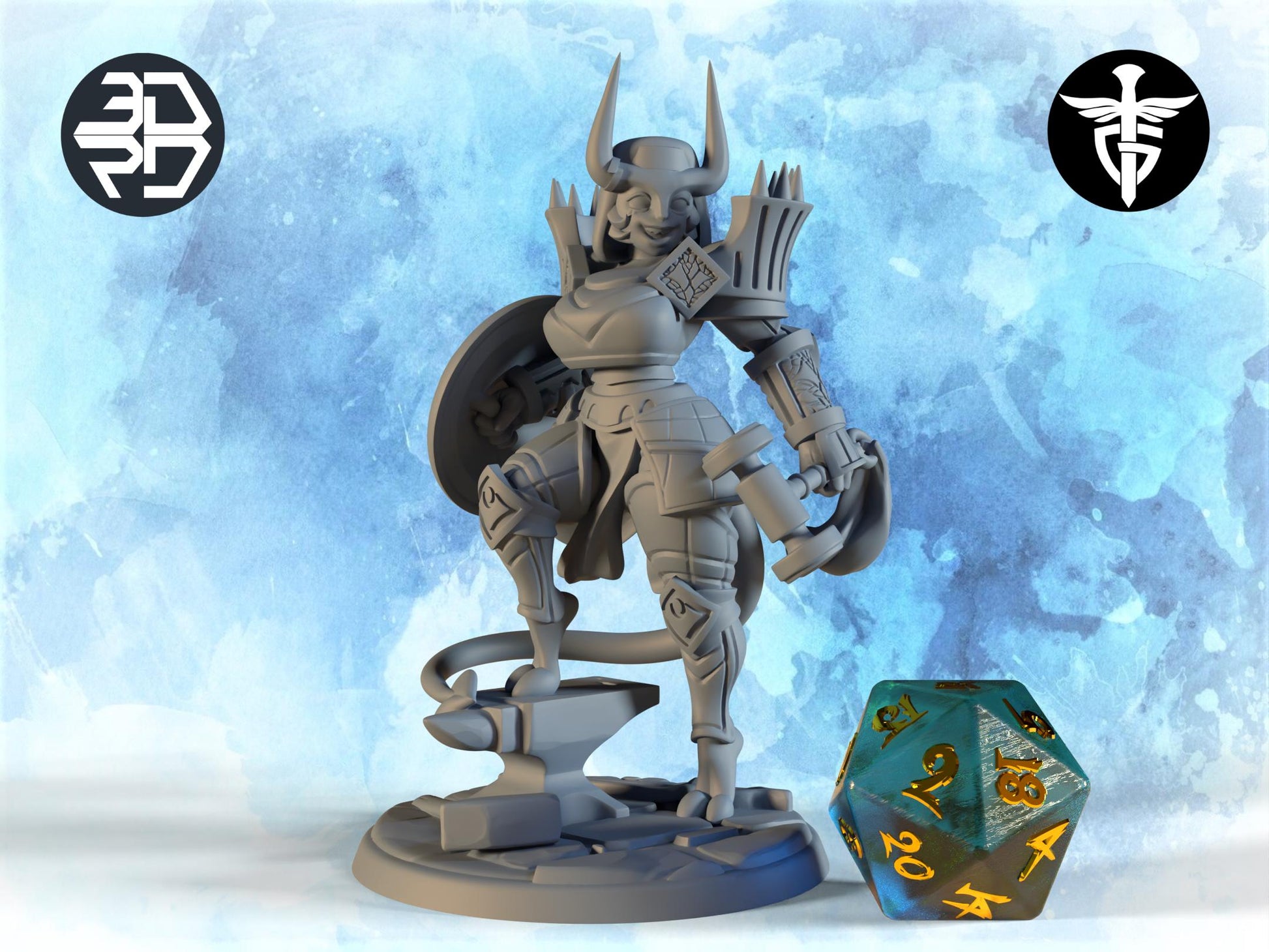 Female Tiefling Cleric Miniature, Dahlia | Twin Goddess Miniatures | Tabletop RPG Miniature | Roleplaying 3D Printed Fantasy Mini - 3DPrintDen