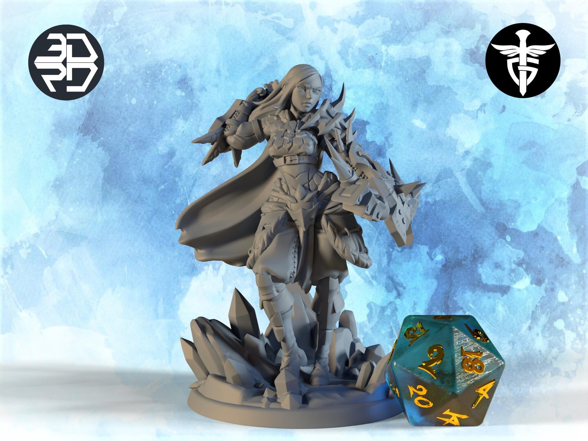 Female Ranger Miniature, Koume | Twin Goddess Miniatures | Tabletop RPG Miniature | Roleplaying 3D Printed Fantasy Mini - 3DPrintDen