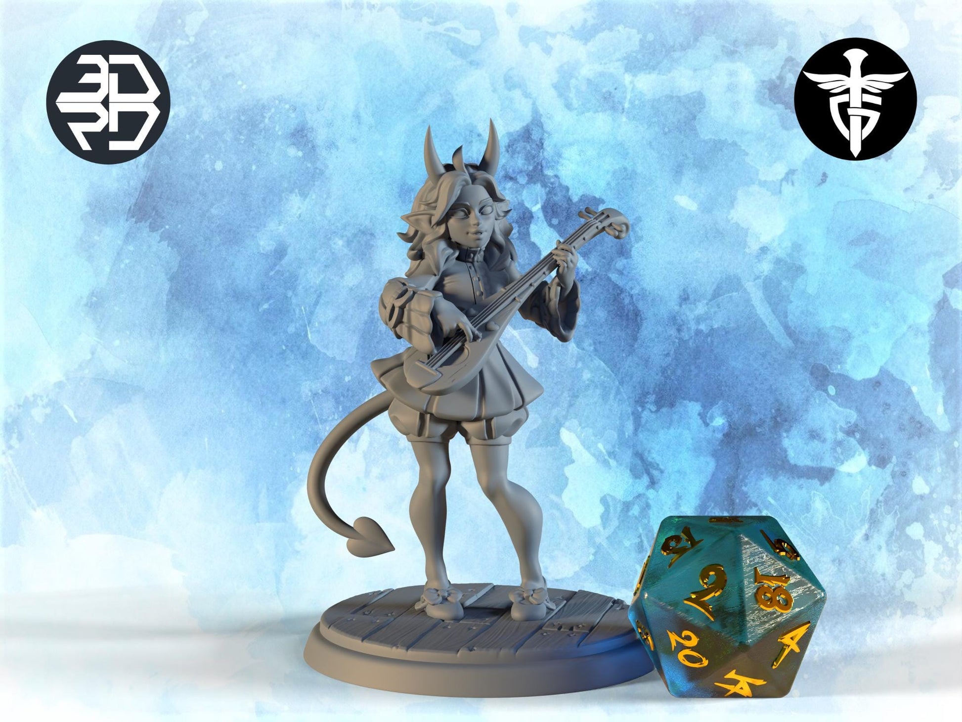 Female Tiefling Bard Miniature, Amora | Twin Goddess Miniatures | Tabletop RPG Miniature | Roleplaying 3D Printed Fantasy Mini - 3DPrintDen