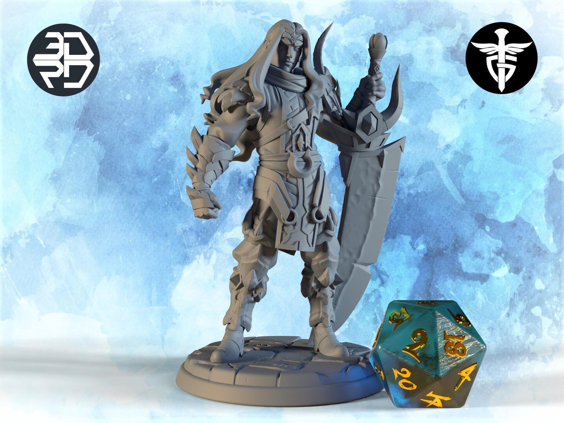 Dragon Knight Miniature, Caldormu | Twin Goddess Miniatures | Tabletop RPG Miniature | Roleplaying 3D Printed Fantasy Mini - 3DPrintDen