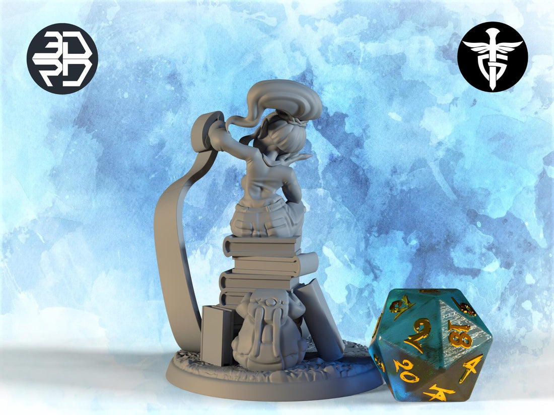 Female Gnome Cataloger Miniature, Brackle | Twin Goddess Miniatures | Tabletop RPG Miniature | Roleplaying 3D Printed Fantasy Mini - 3DPrintDen