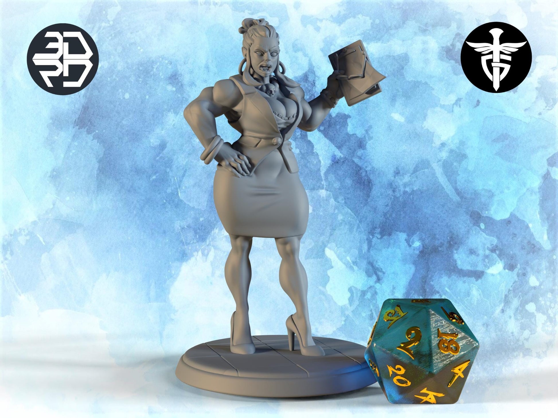 Orc Businesswoman Miniature | Twin Goddess Miniatures | Tabletop RPG Miniature | Roleplaying 3D Printed Fantasy Mini - 3DPrintDen