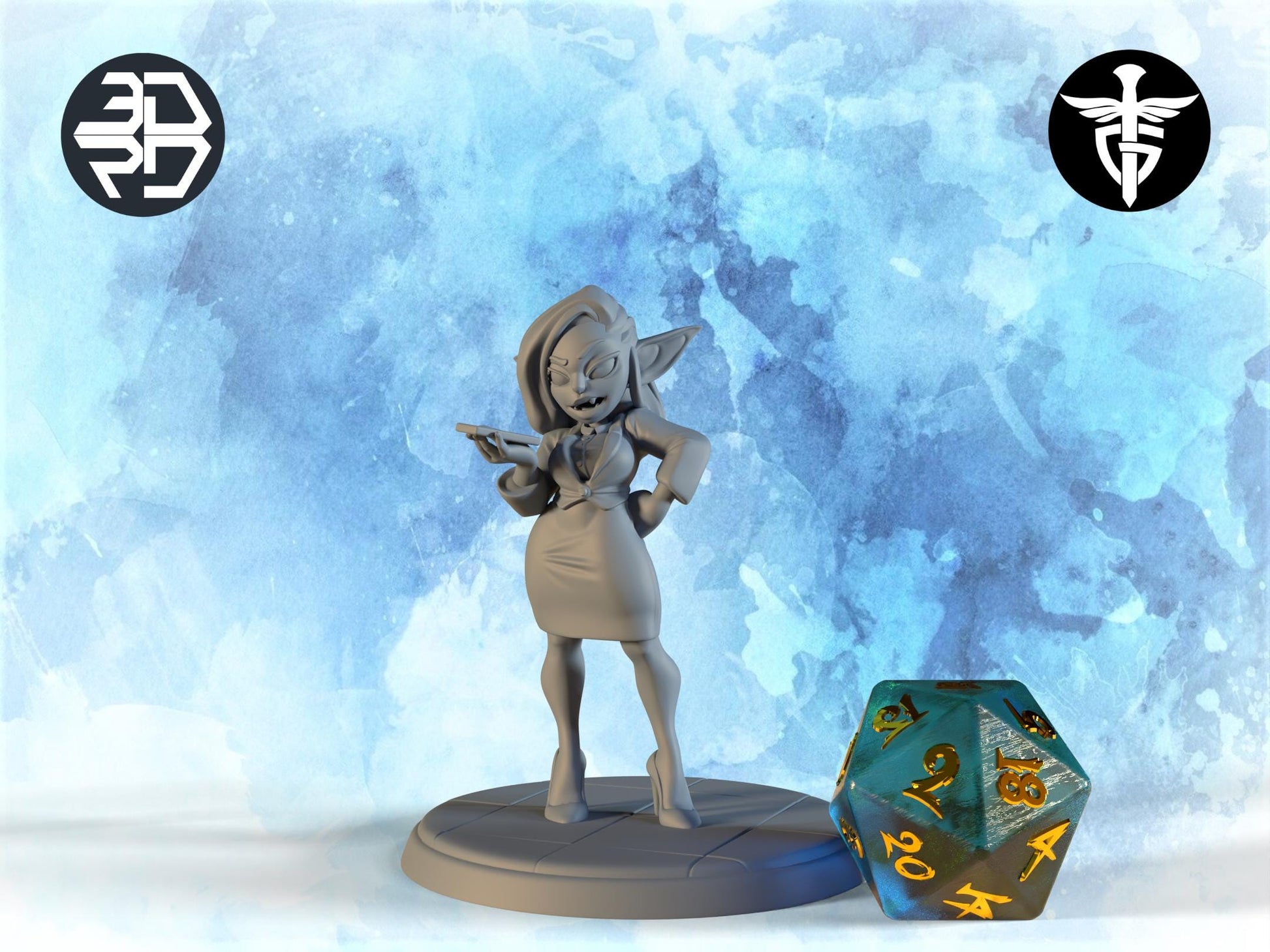 Female Office Goblin Miniature | Twin Goddess Miniatures | Tabletop RPG Miniature | Roleplaying 3D Printed Fantasy Mini - 3DPrintDen