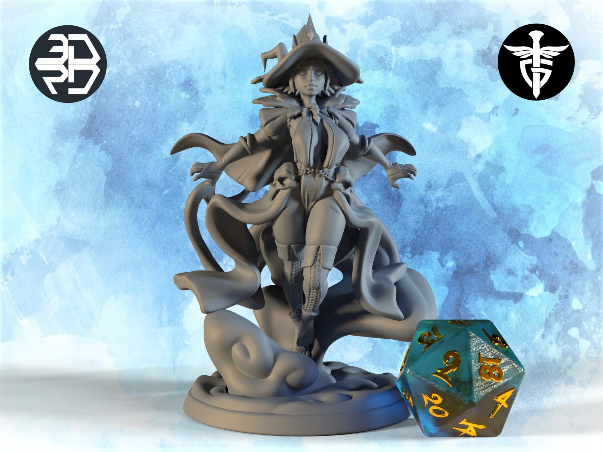 Witch Queen Miniature | Twin Goddess Miniatures | Tabletop RPG Miniature | Roleplaying 3D Printed Fantasy Mini - 3DPrintDen
