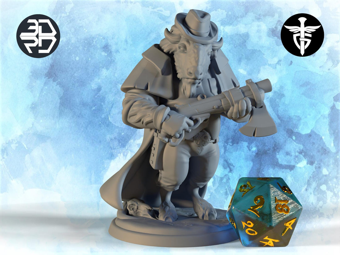 Bison Outlaw Miniature, Bill | Twin Goddess Miniatures | Tabletop RPG Miniature | Roleplaying 3D Printed Fantasy Mini - 3DPrintDen