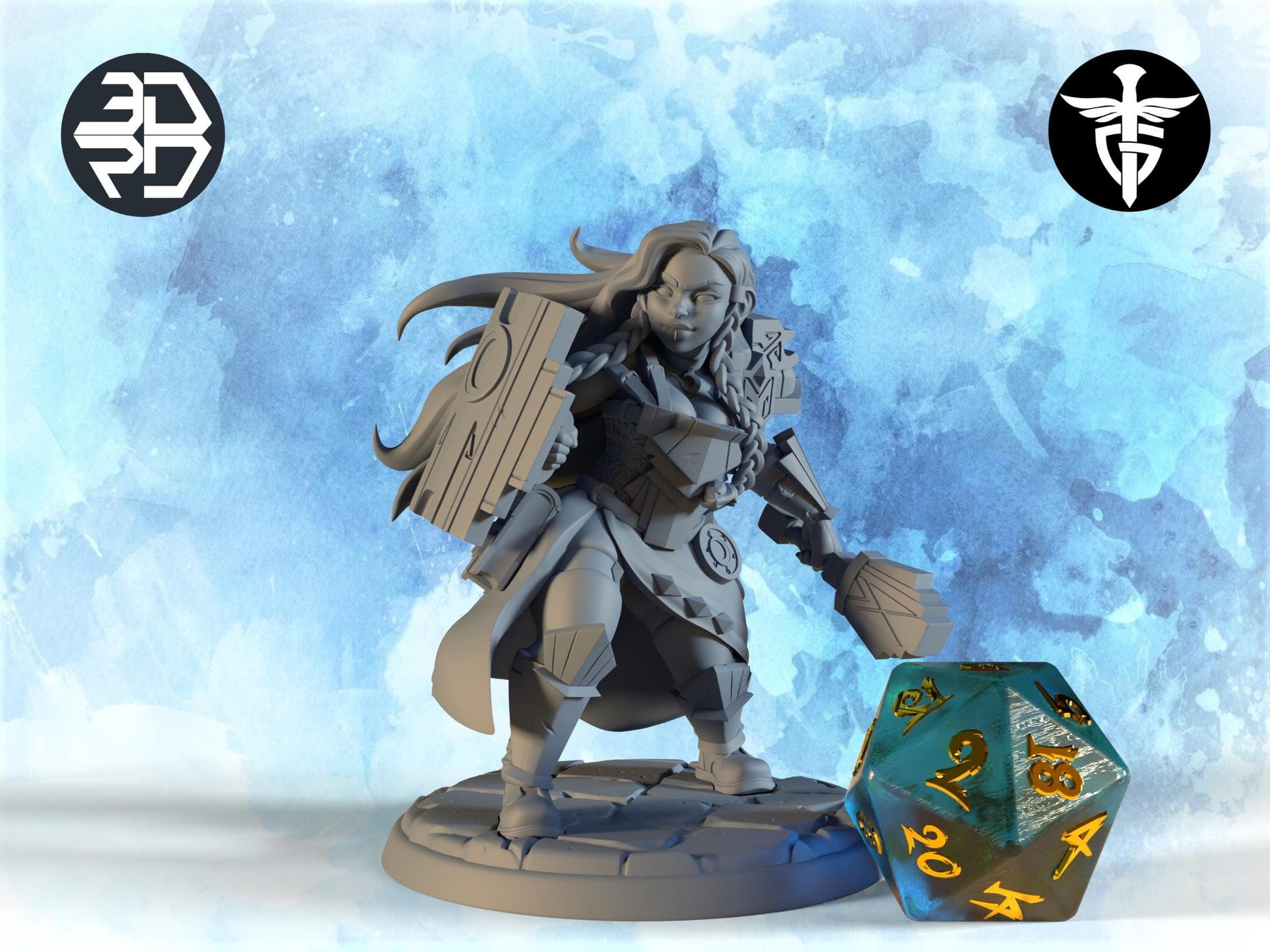 Female Cleric Miniature, Vamoth | Twin Goddess Miniatures | Tabletop RPG Miniature | Roleplaying 3D Printed Fantasy Mini - 3DPrintDen