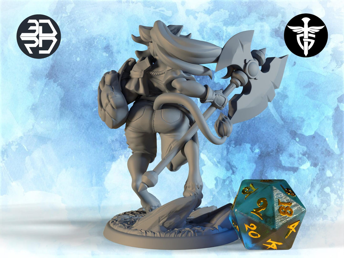Fighter Cow Girl Miniature | Twin Goddess Miniatures | Tabletop RPG Miniature | Roleplaying 3D Printed Fantasy Mini - 3DPrintDen