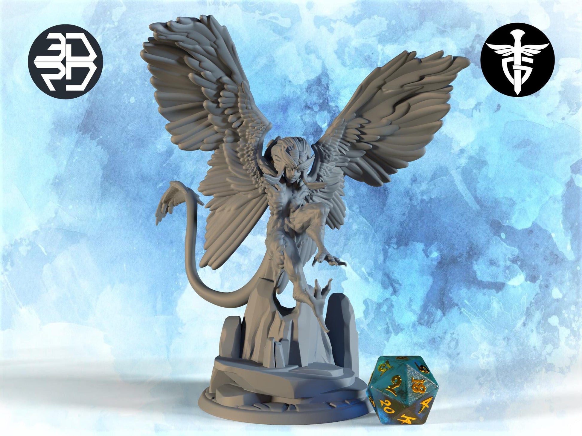 Harpy Miniature | Twin Goddess Miniatures | Tabletop RPG Miniature | Roleplaying 3D Printed Fantasy Mini - 3DPrintDen