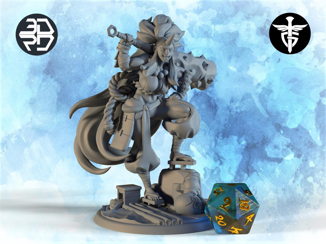 Female Demon Warrior Miniature | Twin Goddess Miniatures | Tabletop RPG Miniature | Roleplaying 3D Printed Fantasy Mini - 3DPrintDen