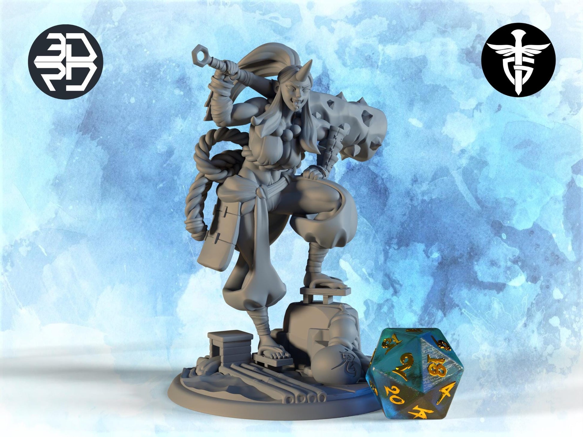 Female Demon Warrior Miniature | Twin Goddess Miniatures | Tabletop RPG Miniature | Roleplaying 3D Printed Fantasy Mini - 3DPrintDen