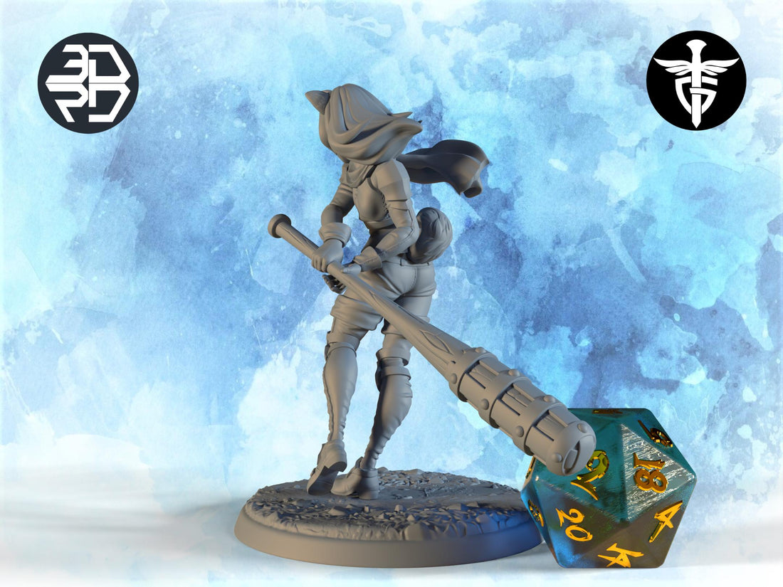 Catgirl Warrior Miniature | Twin Goddess Miniatures | Tabletop RPG Miniature | Roleplaying 3D Printed Fantasy Mini - 3DPrintDen