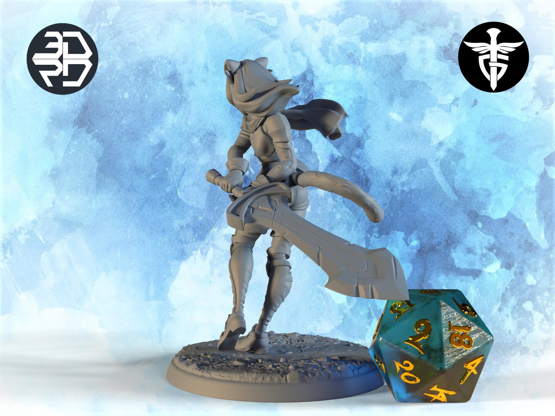 Catgirl Warrior Miniature | Twin Goddess Miniatures | Tabletop RPG Miniature | Roleplaying 3D Printed Fantasy Mini - 3DPrintDen