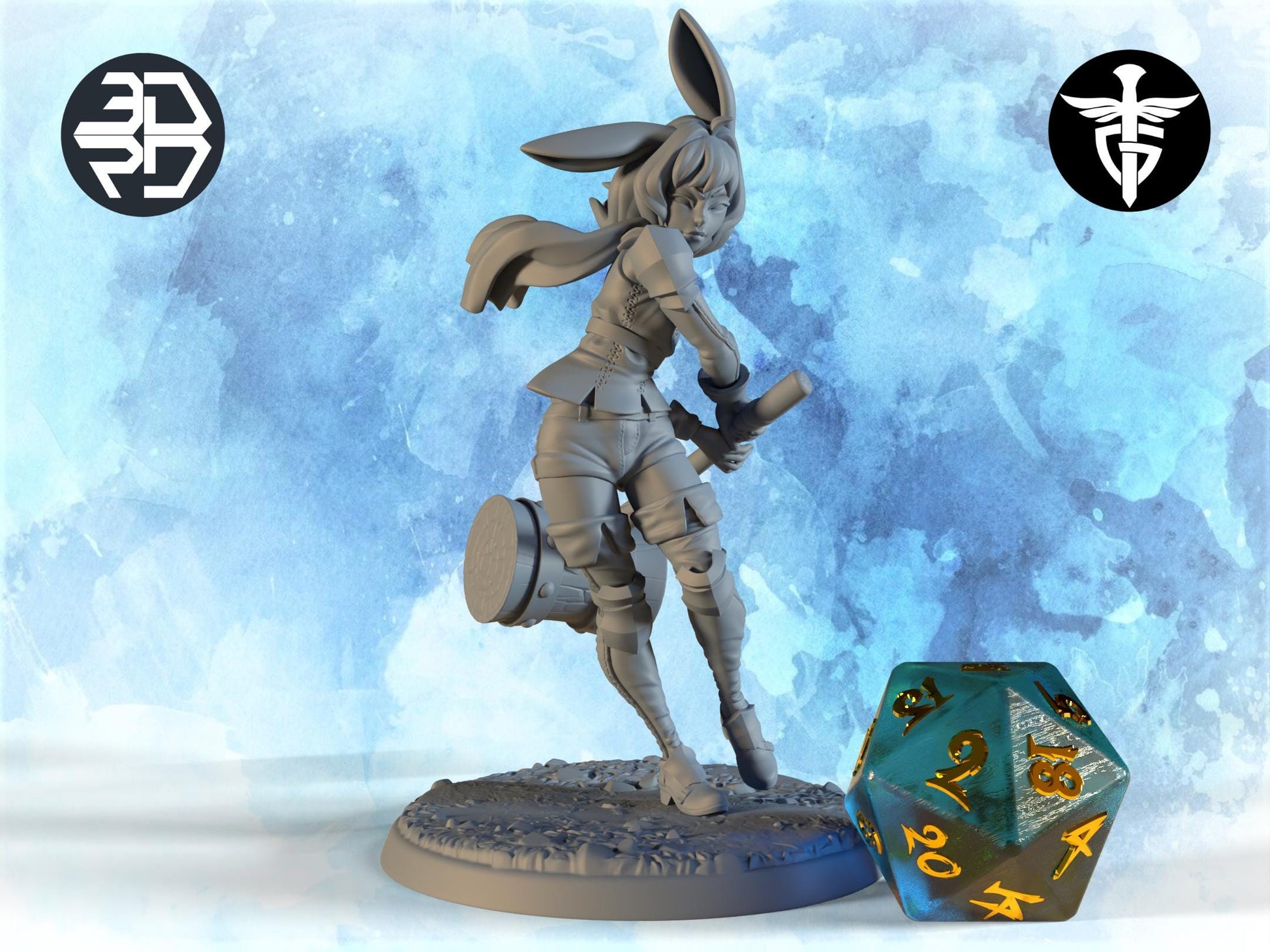 Catgirl Warrior Miniature | Twin Goddess Miniatures | Tabletop RPG Miniature | Roleplaying 3D Printed Fantasy Mini - 3DPrintDen