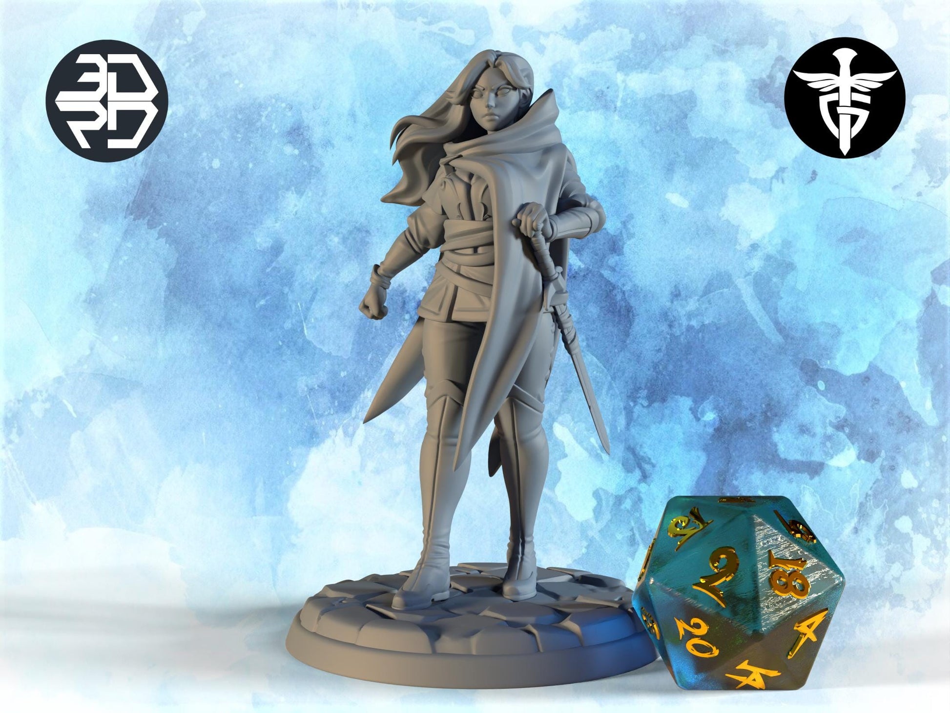 Female Guard Miniature, Synpheena | Twin Goddess Miniatures | Tabletop RPG Miniature | Roleplaying 3D Printed Fantasy Mini - 3DPrintDen