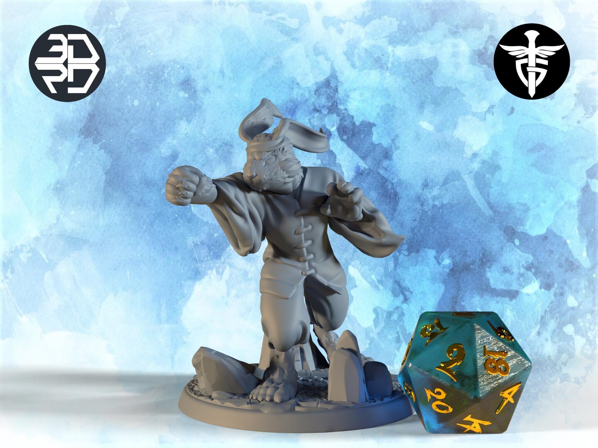 Rabbitfolk Monk Miniature, Bun Nee | Twin Goddess Miniatures | Tabletop RPG Miniature | Roleplaying 3D Printed Fantasy Mini - 3DPrintDen