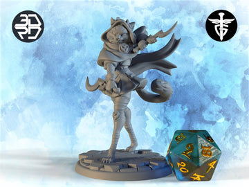 Female Tabaxi Rogue Miniature | Twin Goddess Miniatures | Tabletop RPG Miniature | Roleplaying 3D Printed Fantasy Mini - 3DPrintDen
