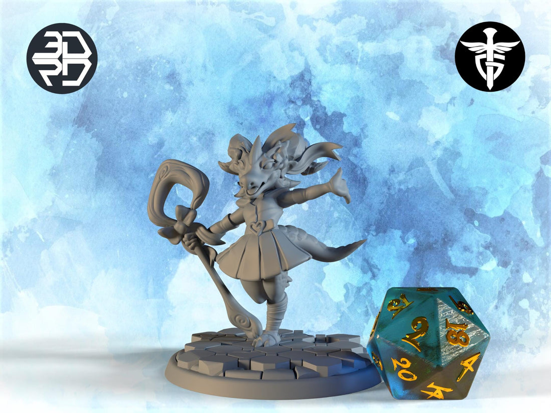 Female Kobold Wizard Miniature | Twin Goddess Miniatures | Tabletop RPG Miniature | Roleplaying 3D Printed Fantasy Mini - 3DPrintDen