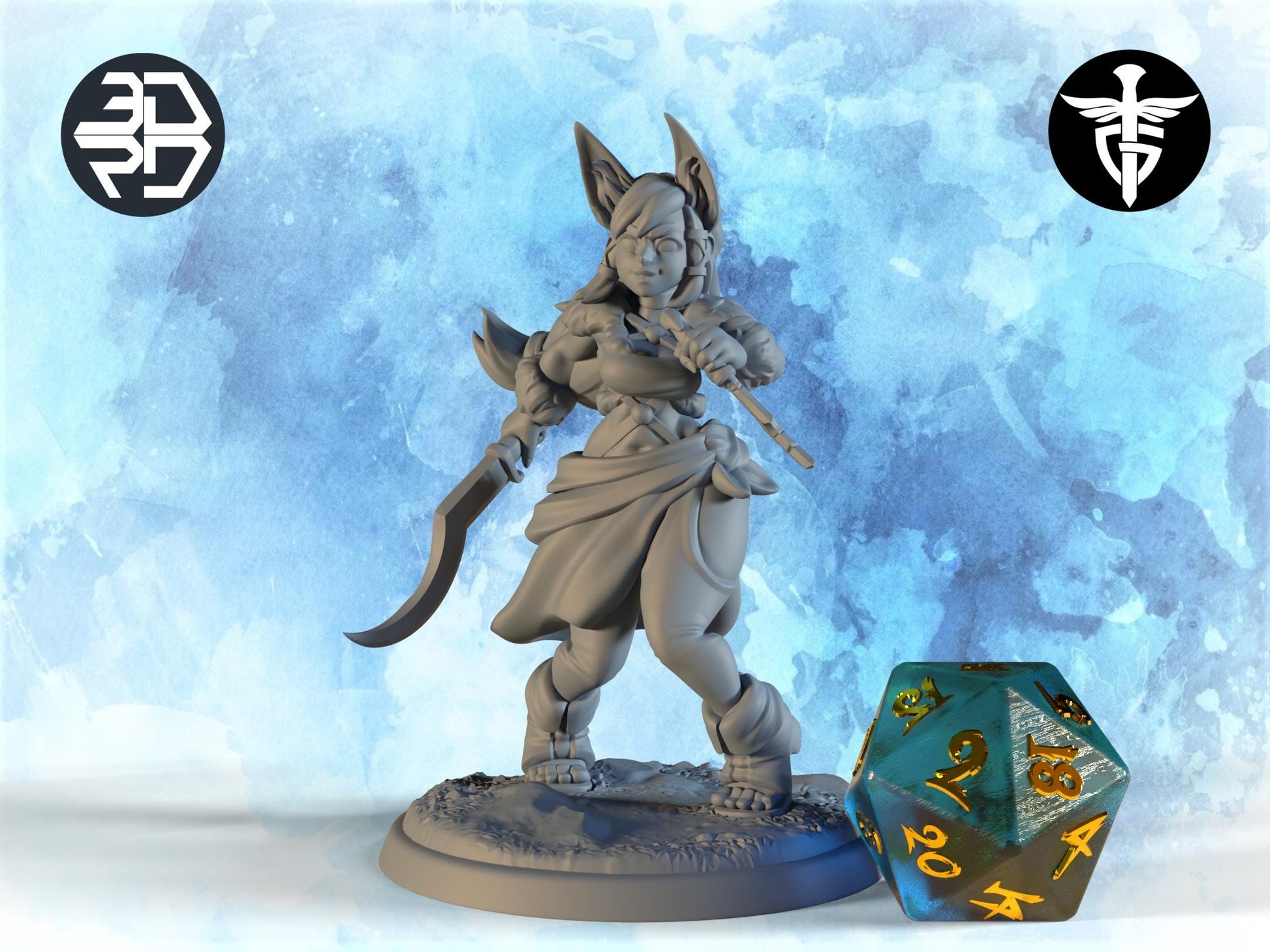 Foxgirl Rogue Miniature | Twin Goddess Miniatures | Tabletop RPG Miniature | Roleplaying 3D Printed Fantasy Mini - 3DPrintDen