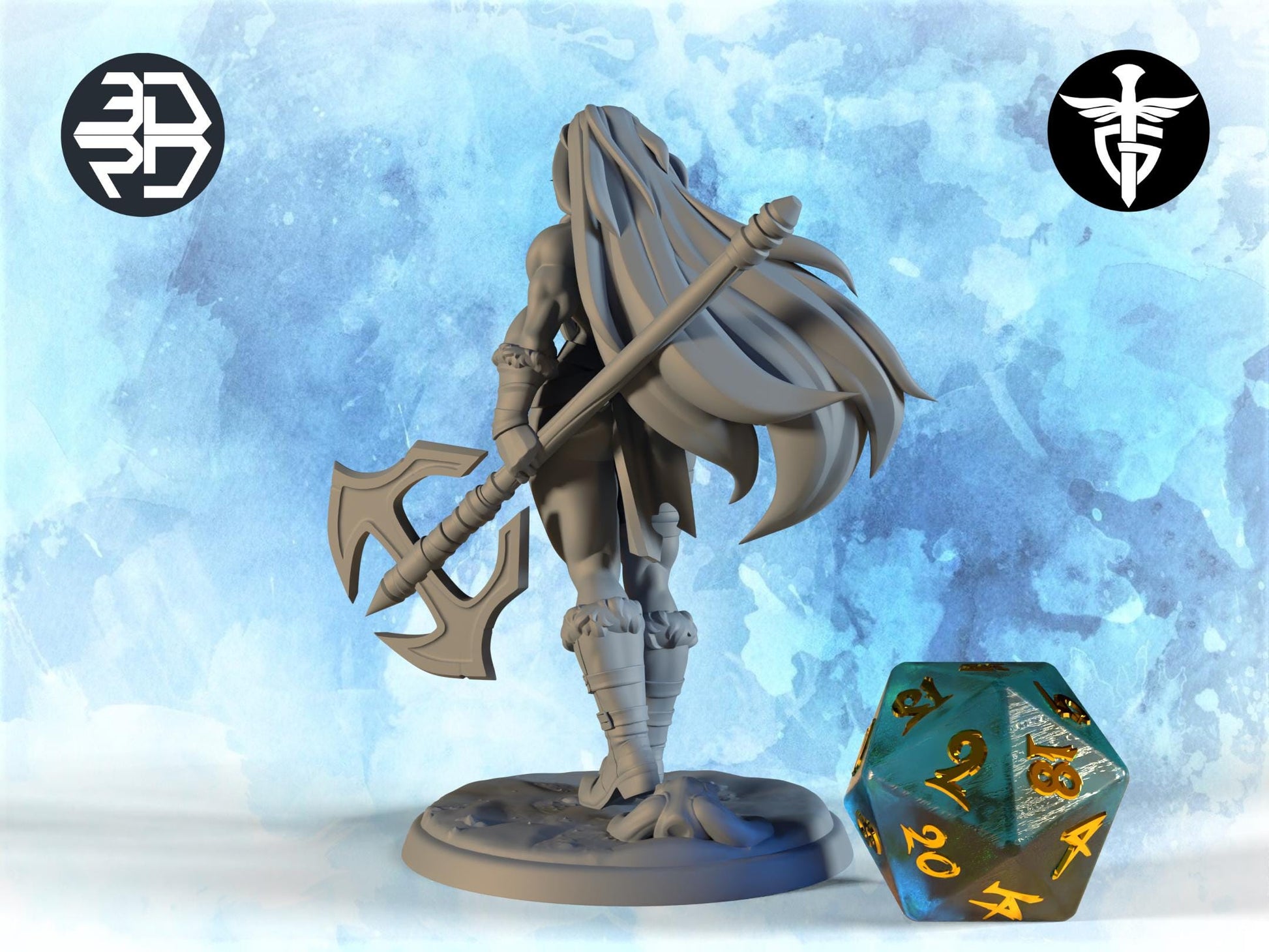 Female Barbarian Miniature, Inga | Twin Goddess Miniatures | Tabletop RPG Miniature | Roleplaying 3D Printed Fantasy Mini - 3DPrintDen