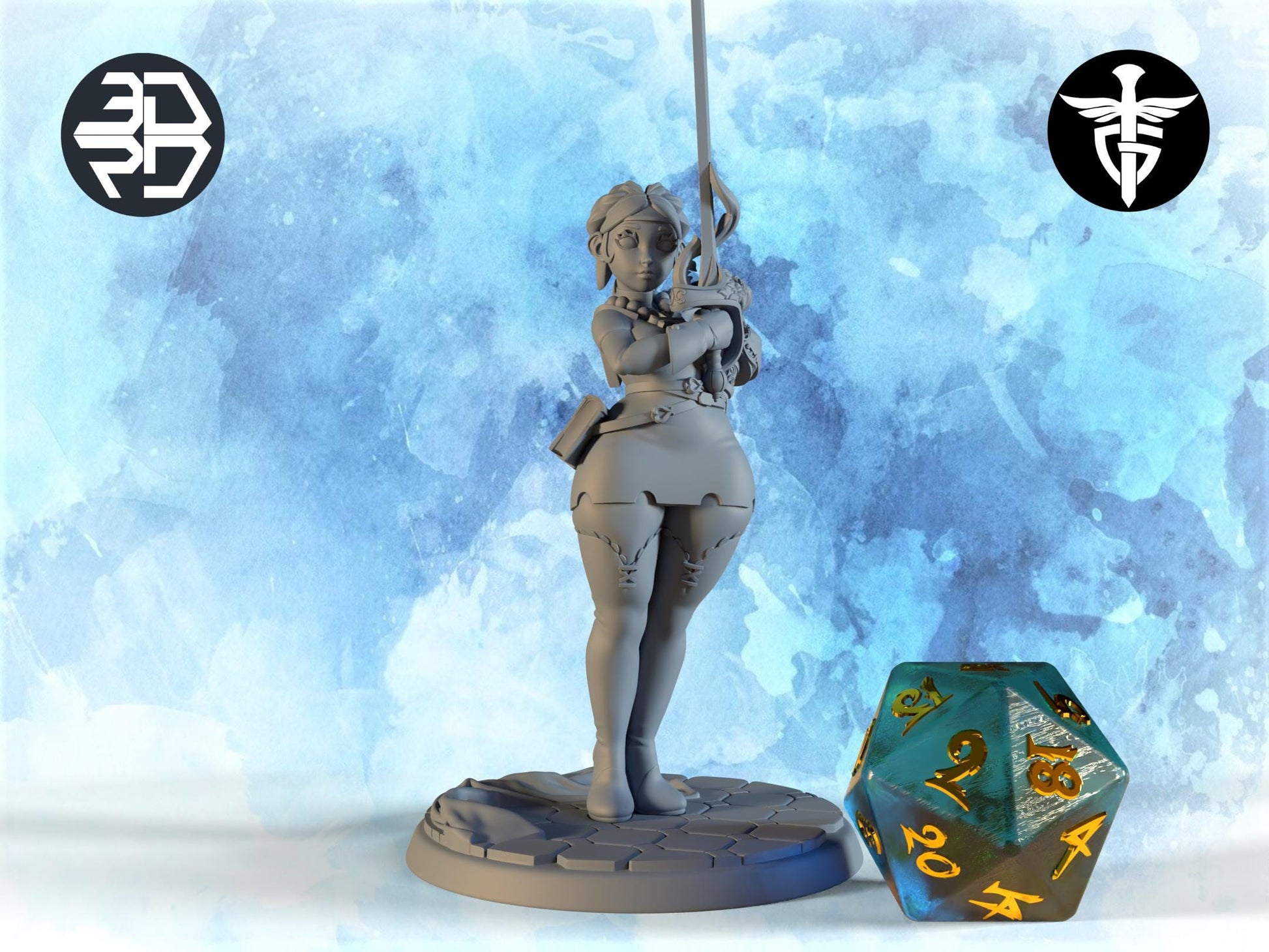 Female Fencer Miniature, Kesselle | Twin Goddess Miniatures | Tabletop RPG Miniature | Roleplaying 3D Printed Fantasy Mini - 3DPrintDen