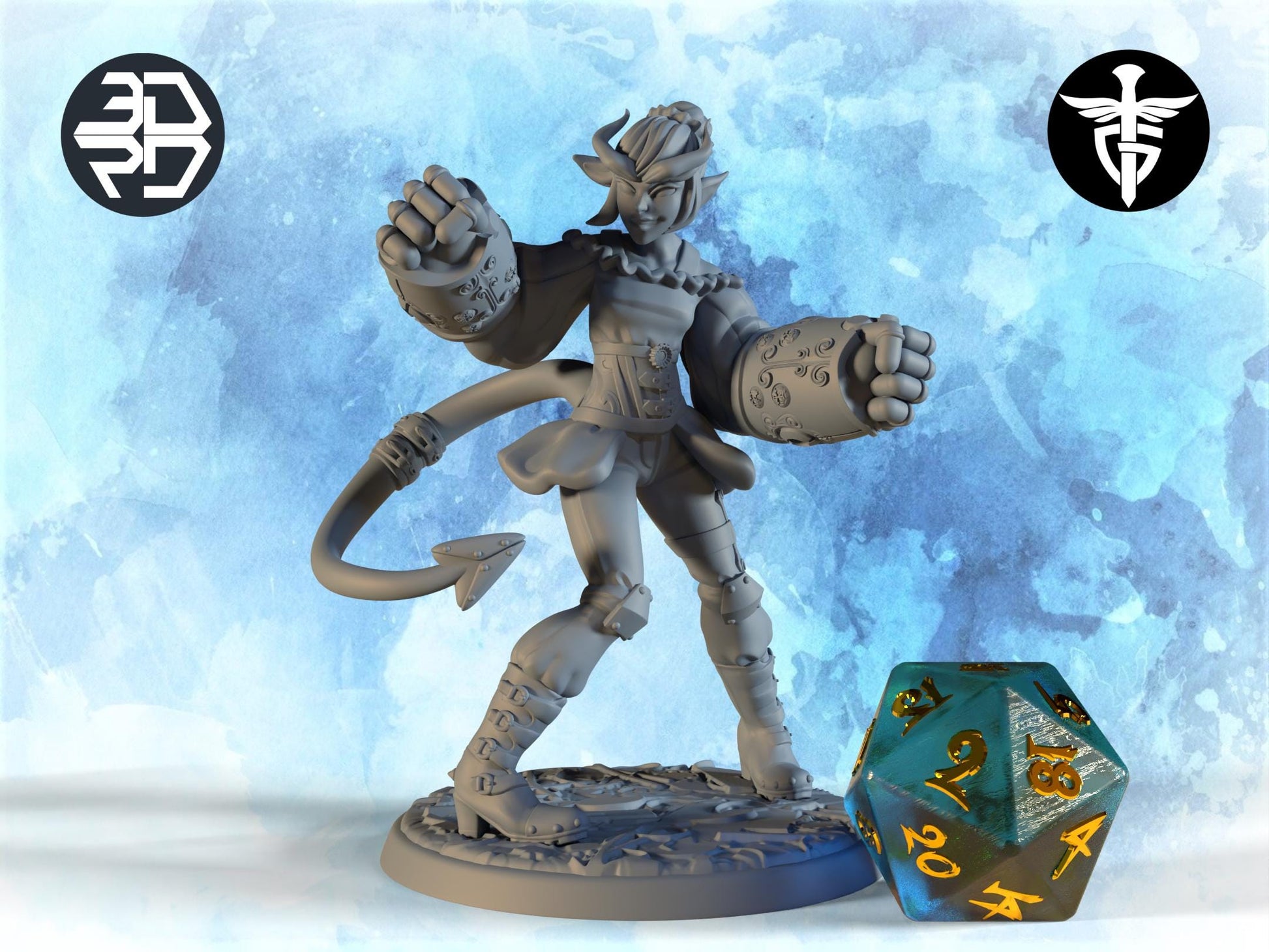 Female Tiefling Artificer Miniature | Twin Goddess Miniatures | Tabletop RPG Miniature | Roleplaying 3D Printed Fantasy Mini - 3DPrintDen