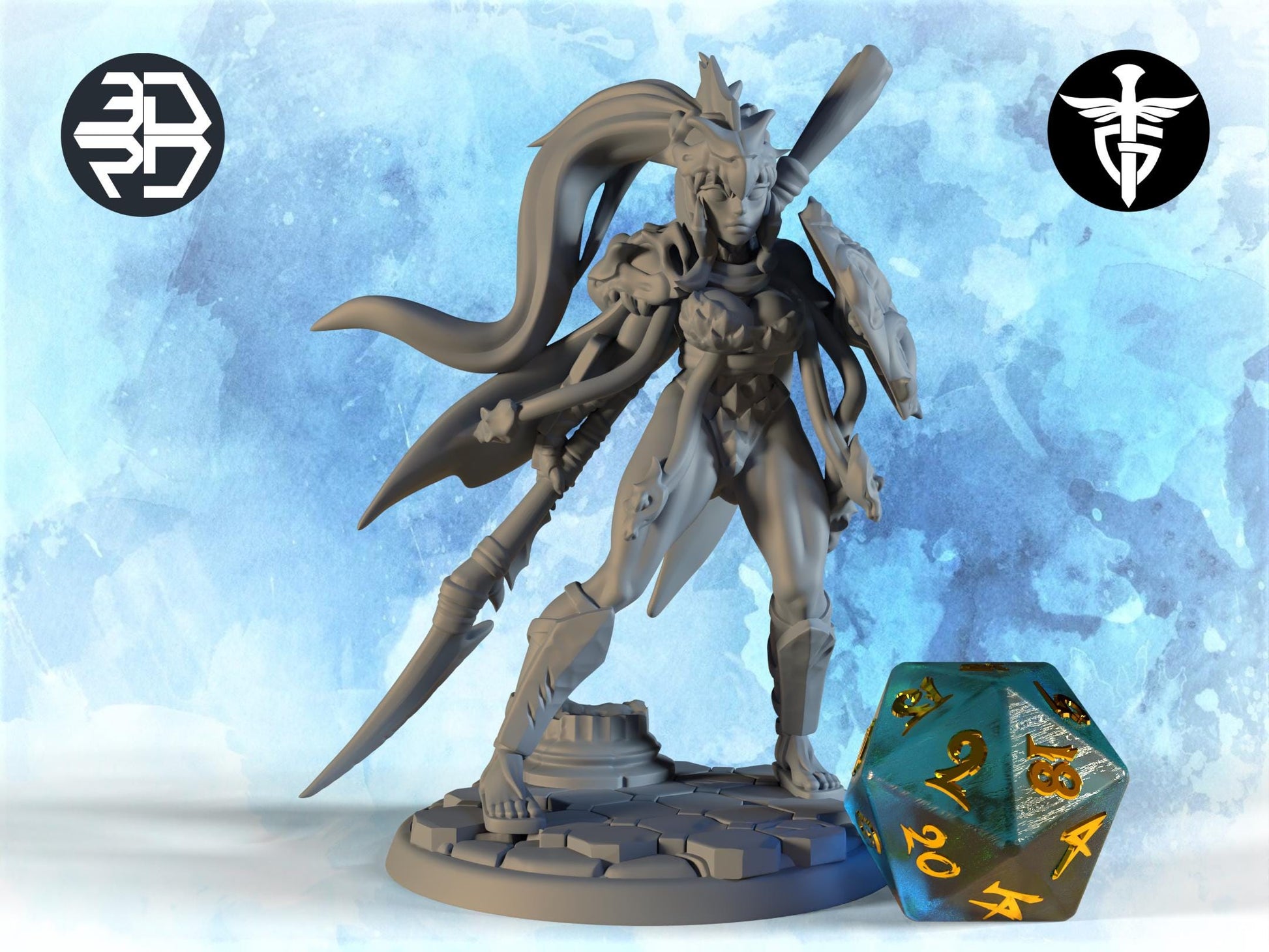 Female Hydra Hunter Miniature | Twin Goddess Miniatures | Tabletop RPG Miniature | Roleplaying 3D Printed Fantasy Mini - 3DPrintDen