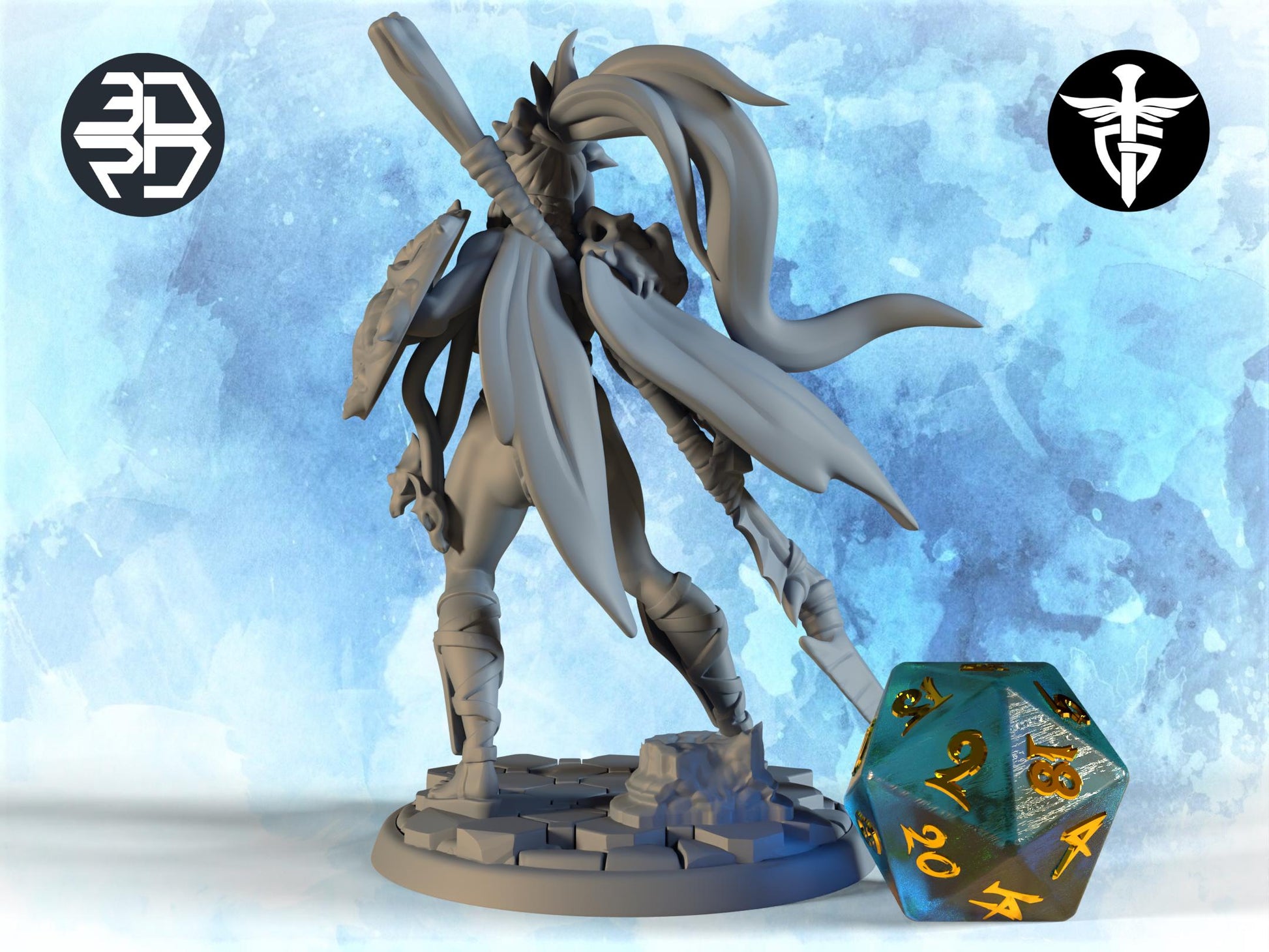 Female Hydra Hunter Miniature | Twin Goddess Miniatures | Tabletop RPG Miniature | Roleplaying 3D Printed Fantasy Mini - 3DPrintDen