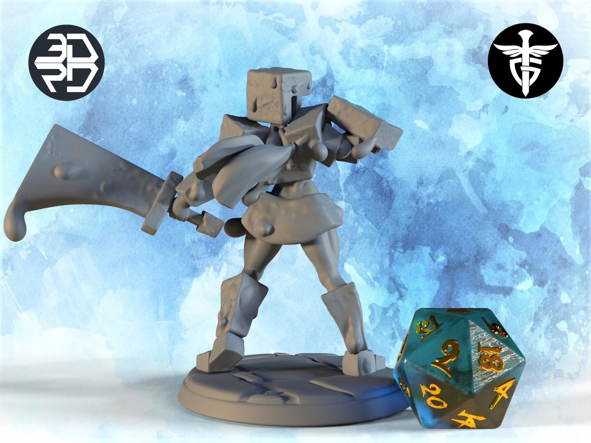 Gelatinous Cube Hunter Miniature | Twin Goddess Miniatures | Tabletop RPG Miniature | Roleplaying 3D Printed Fantasy Mini - 3DPrintDen