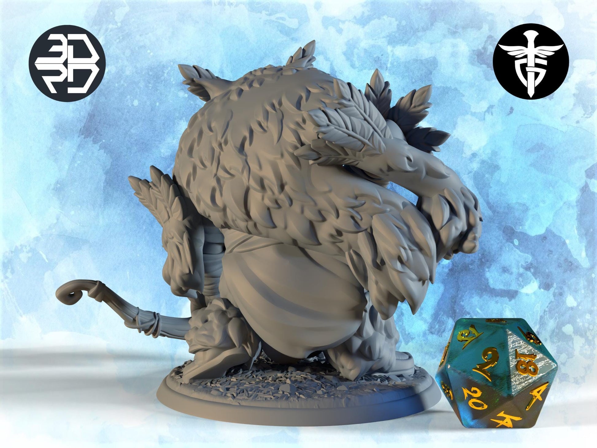 Owl Bear Hunter Miniature | Twin Goddess Miniatures | Tabletop RPG Miniature | Roleplaying 3D Printed Fantasy Mini - 3DPrintDen