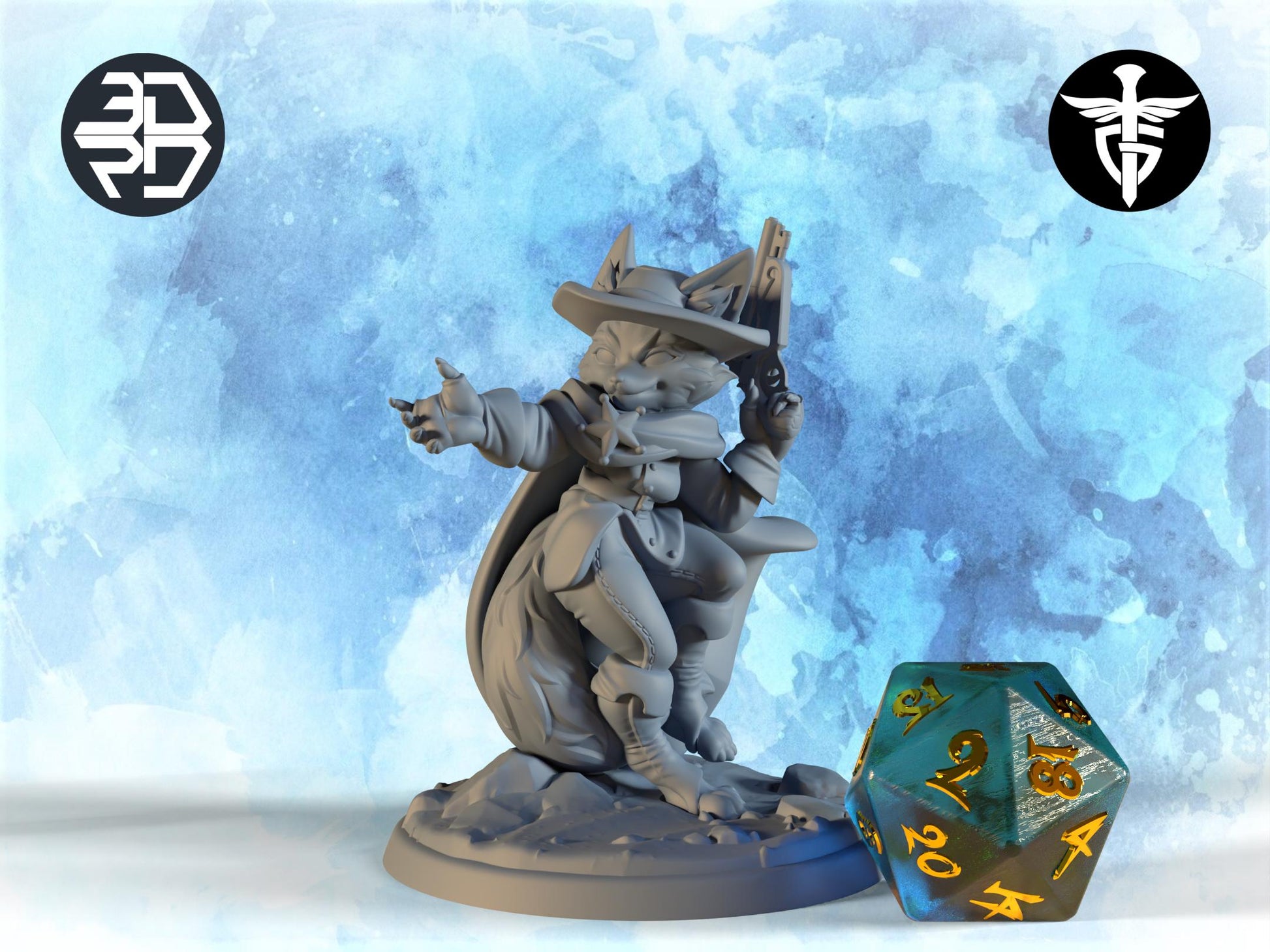 Foxgirl Deputy Miniature, Lucille | Twin Goddess Miniatures | Tabletop RPG Miniature | Roleplaying 3D Printed Fantasy Mini - 3DPrintDen