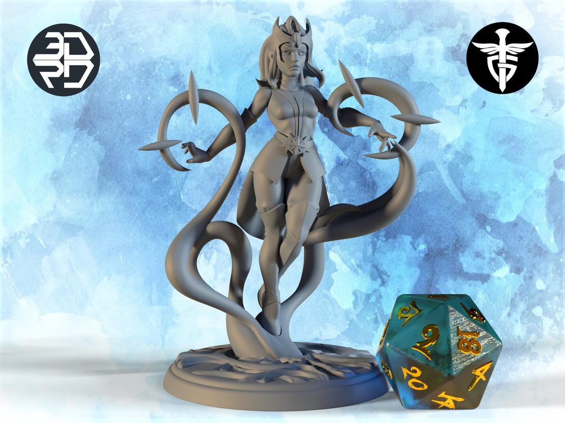 Sorceress Miniature, Azure Weave | Twin Goddess Miniatures | Tabletop RPG Miniature | Roleplaying 3D Printed Fantasy Mini - 3DPrintDen