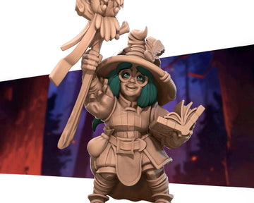 Female Gnome Wizard Miniature | Tabletop RPG Miniature | Bite the Bullet | Roleplaying 3D Printed Fantasy Mini - 3DPrintDen