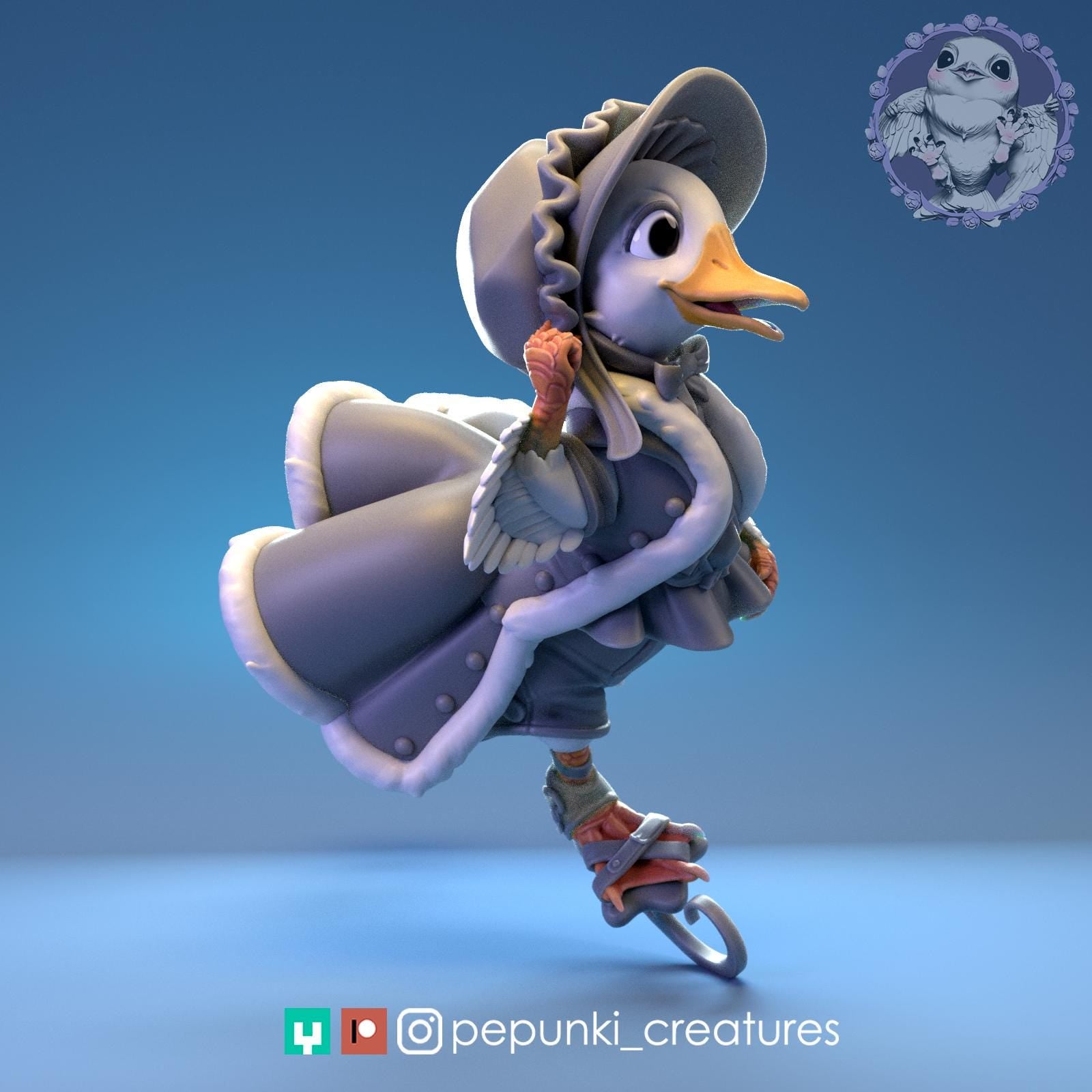 Female Duck Skater Miniature | Tabletop RPG Miniature | Pepunki Creatures | Roleplaying 3D Printed Fantasy Mini - 3DPrintDen