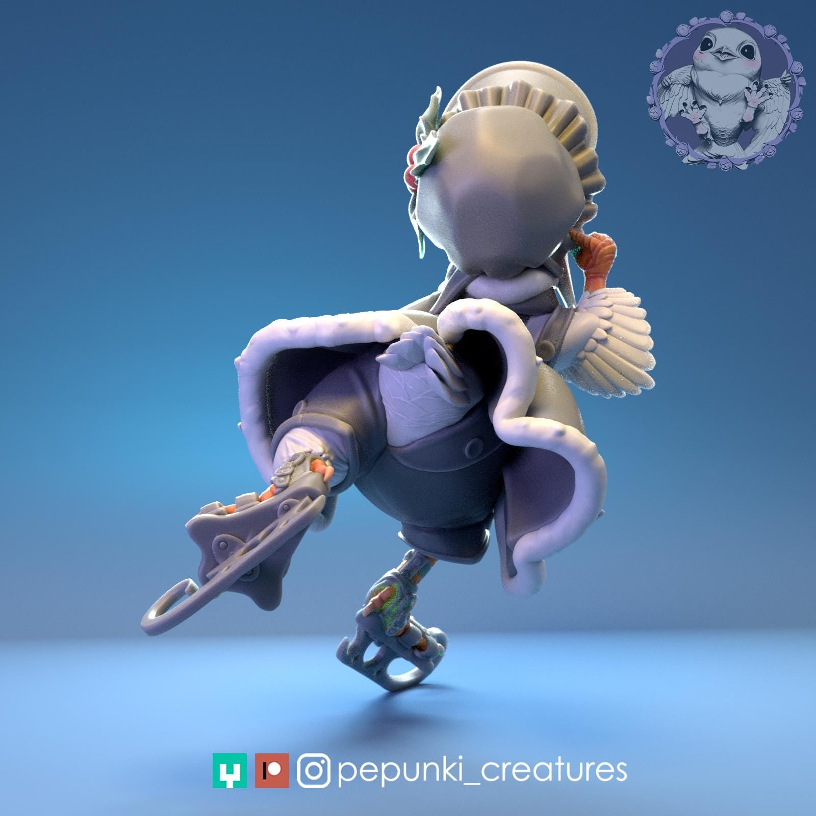 Female Duck Skater Miniature | Tabletop RPG Miniature | Pepunki Creatures | Roleplaying 3D Printed Fantasy Mini - 3DPrintDen