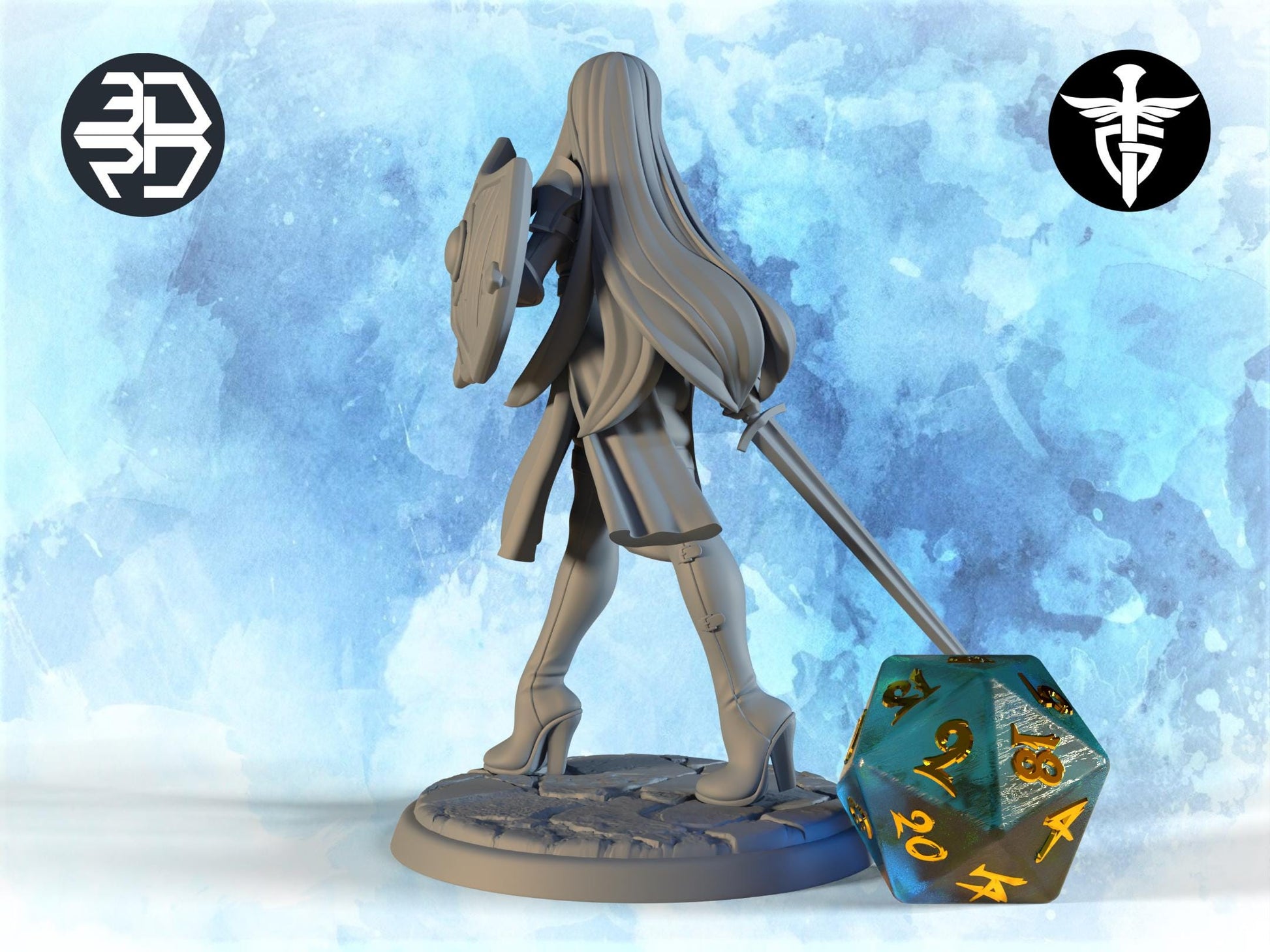 Female Elf Fighter Miniature, Gatthilde | Twin Goddess Miniatures | Tabletop RPG Miniature | Roleplaying 3D Printed Fantasy Mini - 3DPrintDen
