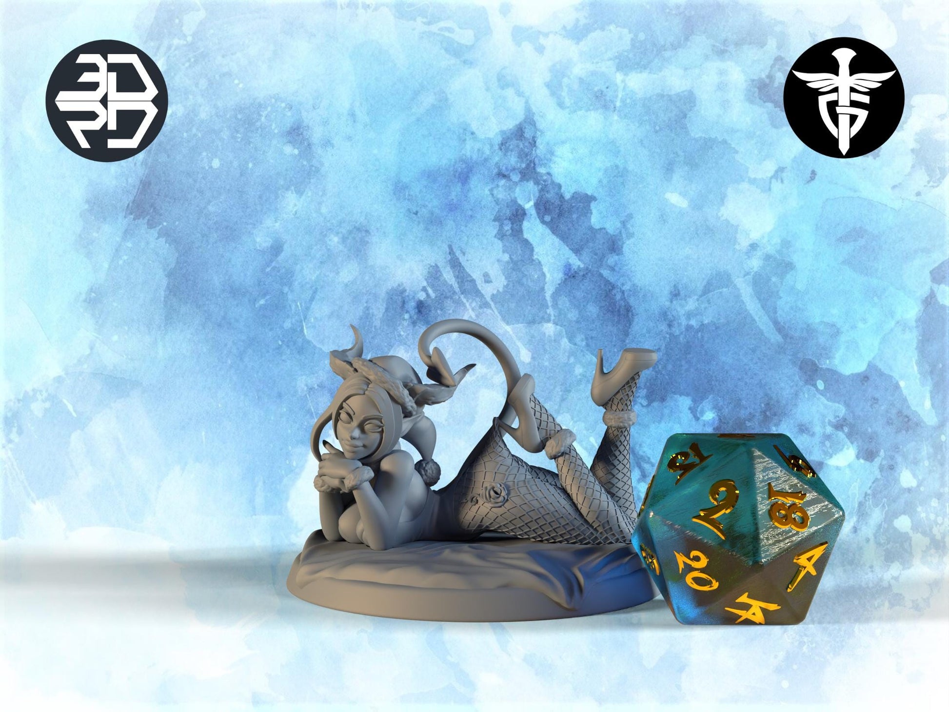 Female Tiefling Pinup Miniature, Stacy | Twin Goddess Miniatures | Tabletop RPG Miniature | Roleplaying 3D Printed Fantasy Mini - 3DPrintDen