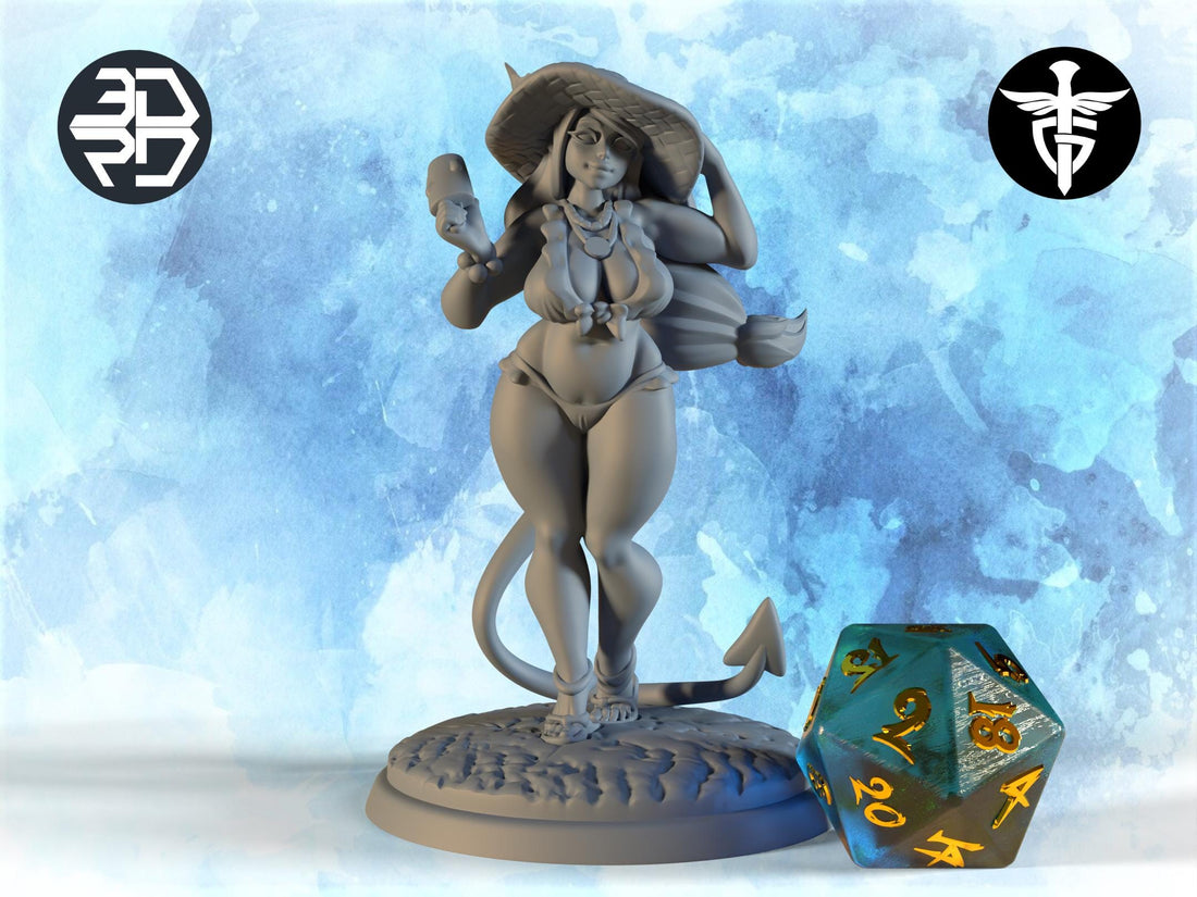 Succubus Beachgoer Miniature | Twin Goddess Miniatures | Tabletop RPG Miniature | Roleplaying 3D Printed Fantasy Mini - 3DPrintDen