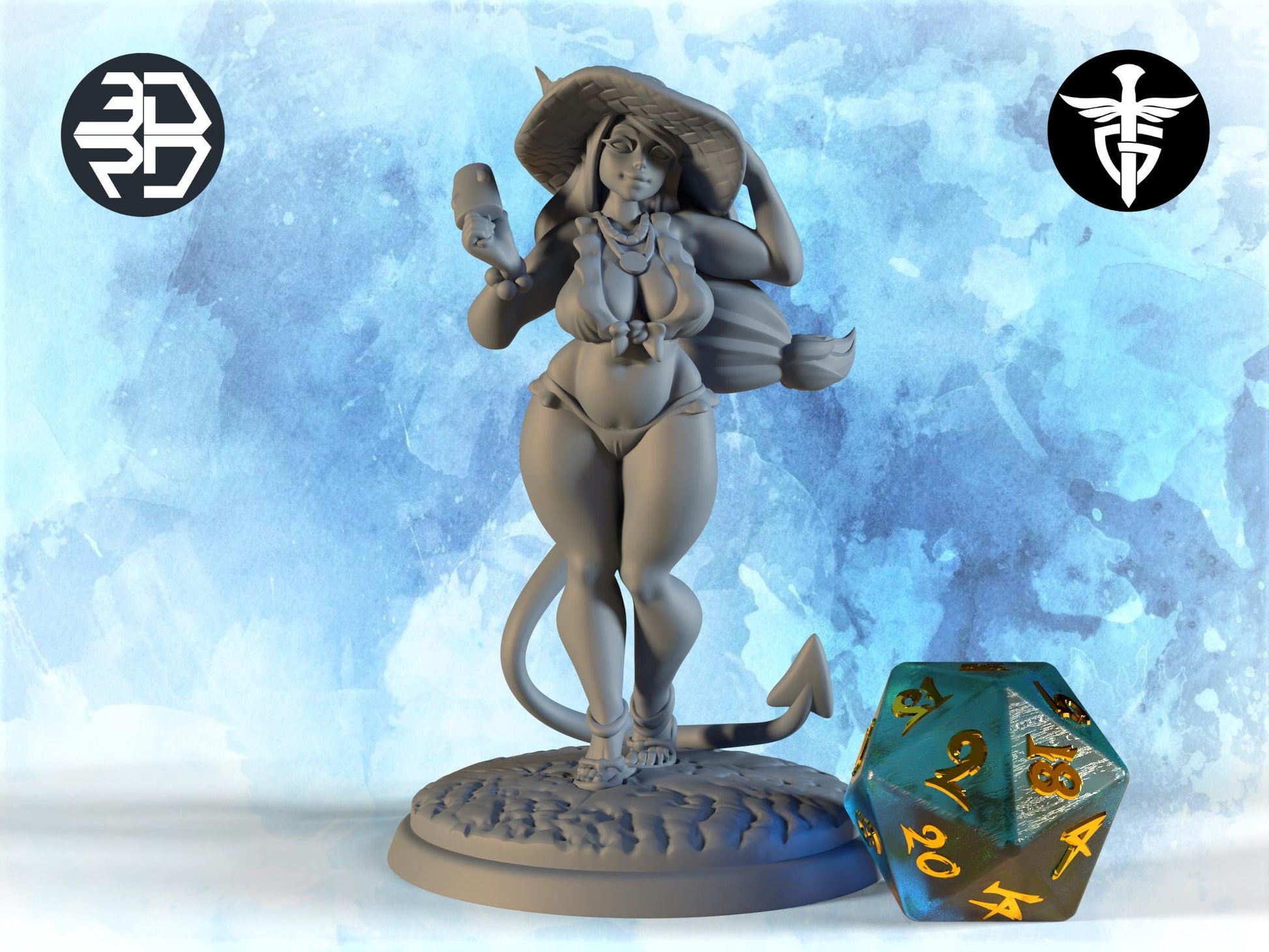 Succubus Beachgoer Miniature | Twin Goddess Miniatures | Tabletop RPG Miniature | Roleplaying 3D Printed Fantasy Mini - 3DPrintDen