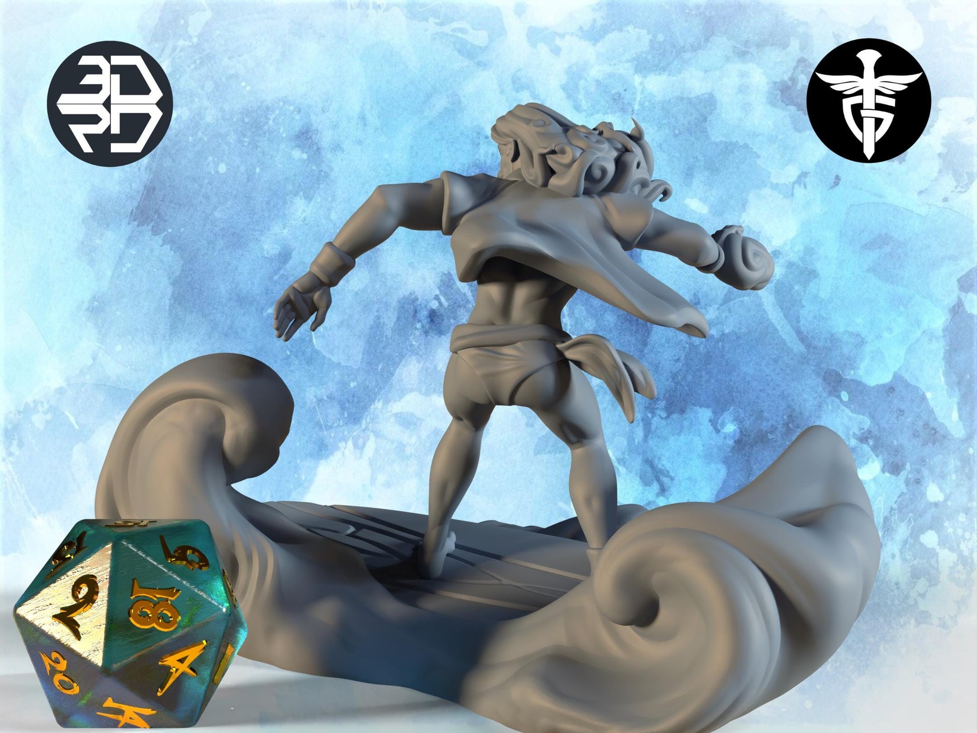 Surfer Miniature | Twin Goddess Miniatures | Tabletop RPG Miniature | Roleplaying 3D Printed Fantasy Mini - 3DPrintDen
