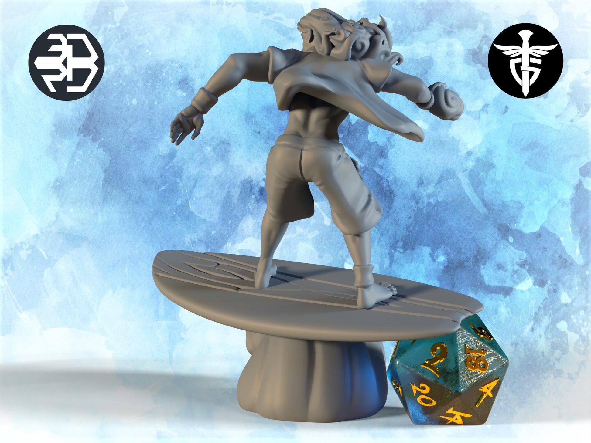 Surfer Miniature | Twin Goddess Miniatures | Tabletop RPG Miniature | Roleplaying 3D Printed Fantasy Mini - 3DPrintDen