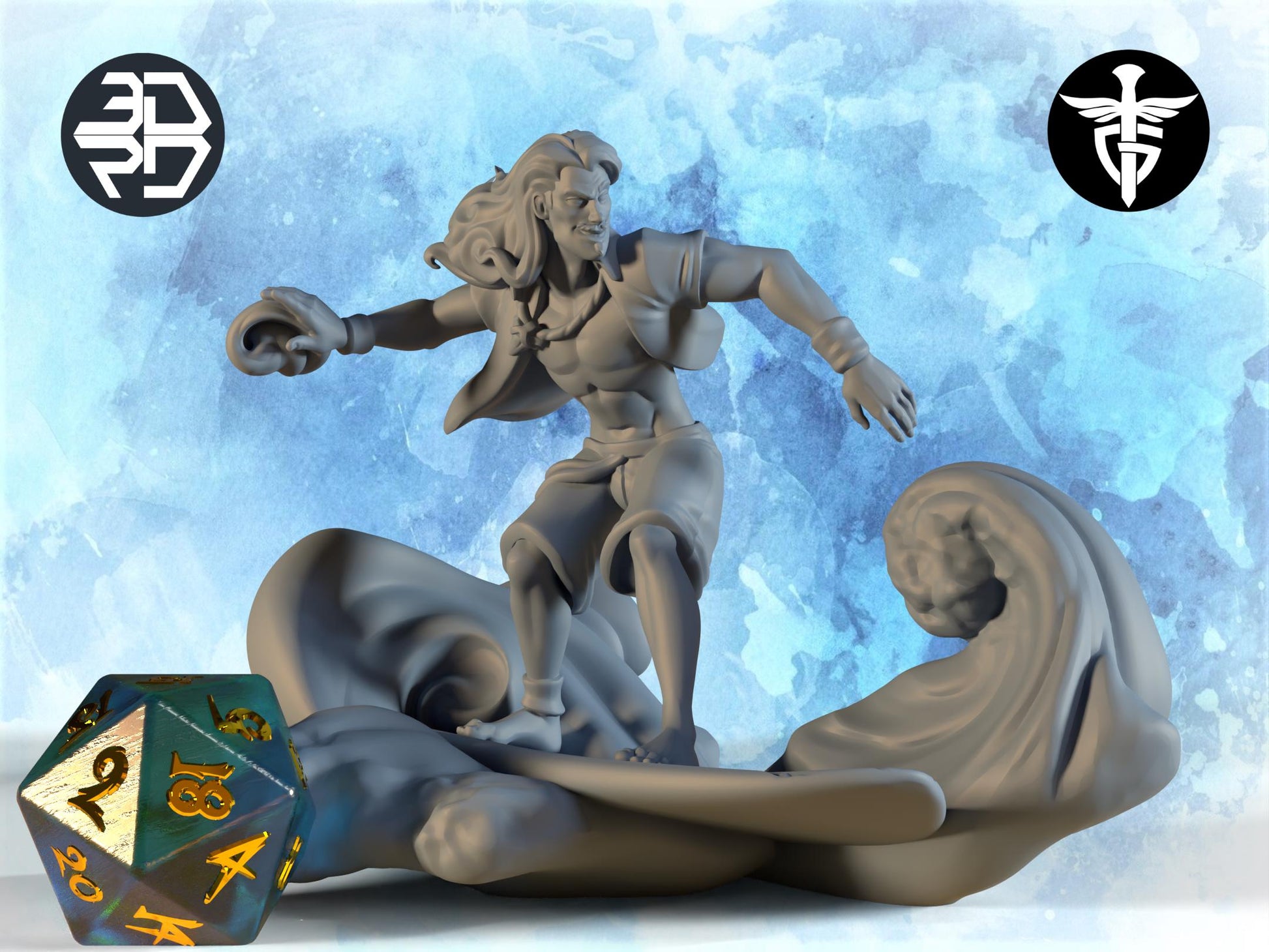 Surfer Miniature | Twin Goddess Miniatures | Tabletop RPG Miniature | Roleplaying 3D Printed Fantasy Mini - 3DPrintDen