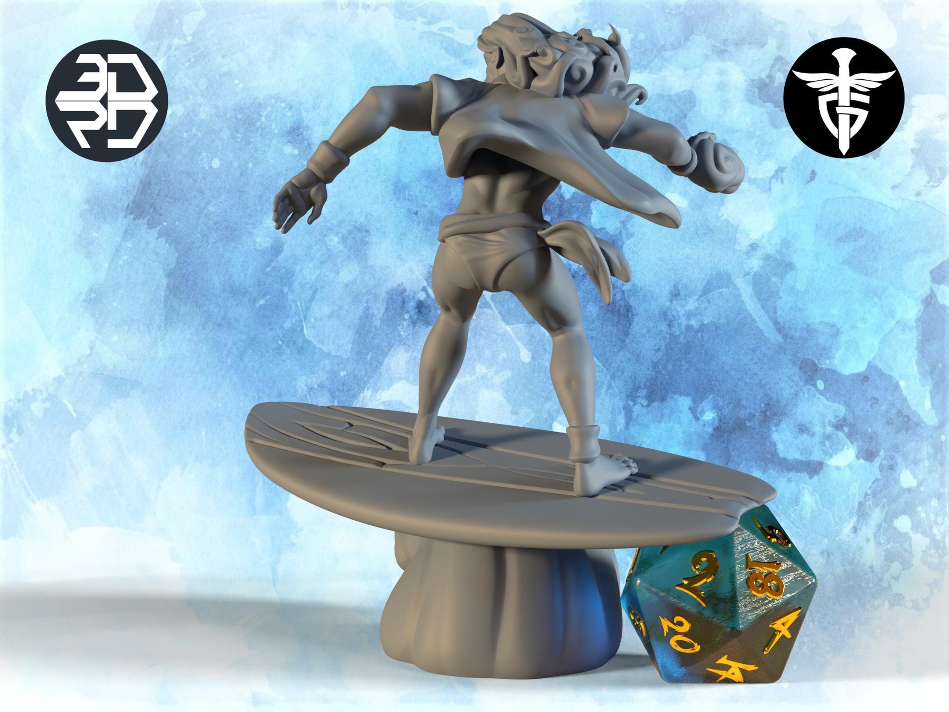 Surfer Miniature | Twin Goddess Miniatures | Tabletop RPG Miniature | Roleplaying 3D Printed Fantasy Mini - 3DPrintDen