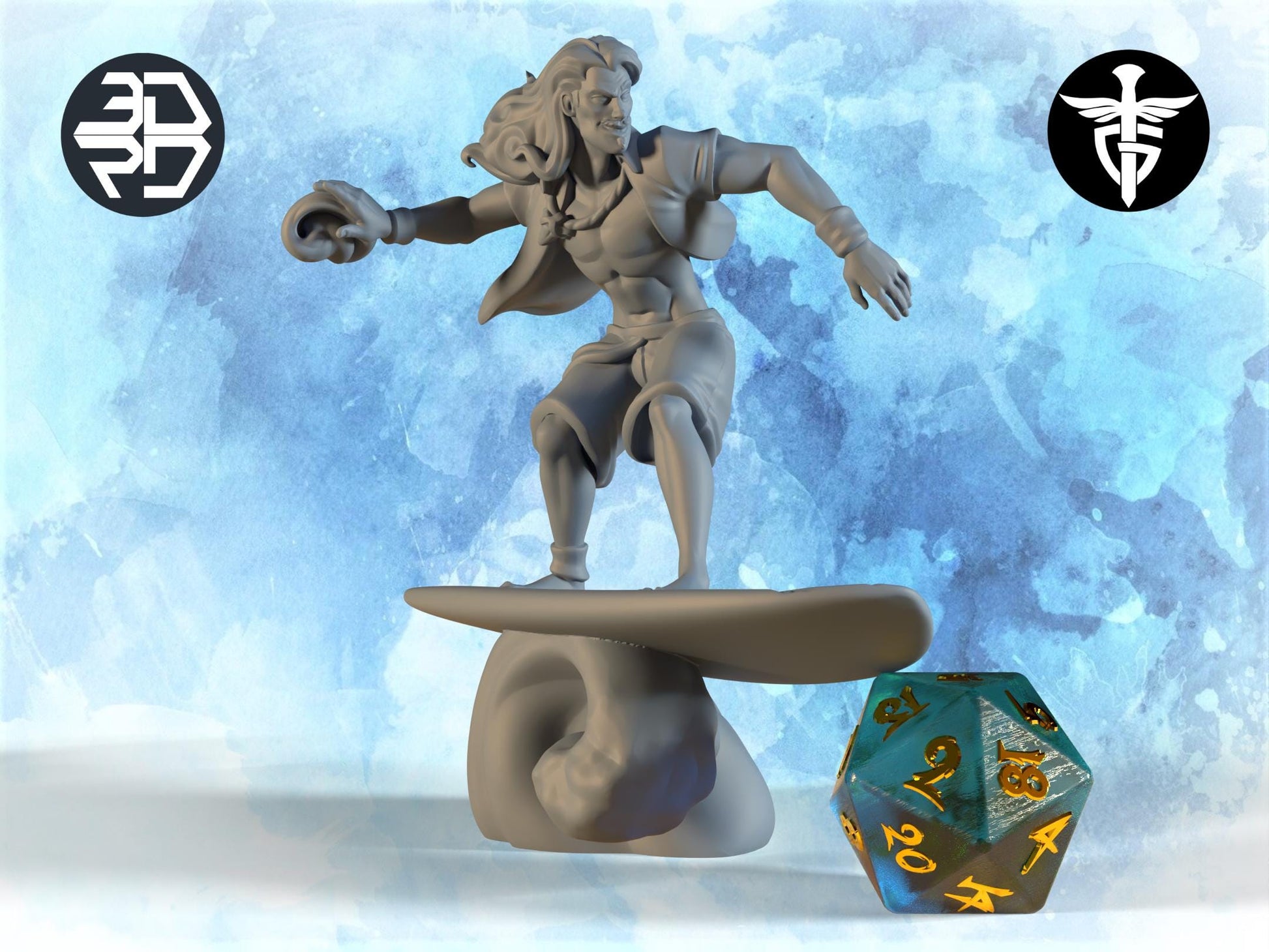 Surfer Miniature | Twin Goddess Miniatures | Tabletop RPG Miniature | Roleplaying 3D Printed Fantasy Mini - 3DPrintDen