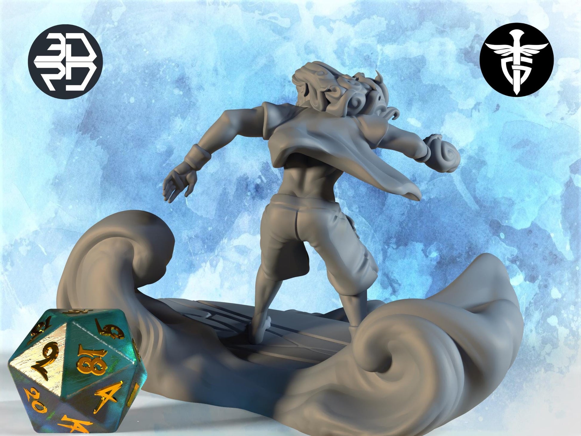 Surfer Miniature | Twin Goddess Miniatures | Tabletop RPG Miniature | Roleplaying 3D Printed Fantasy Mini - 3DPrintDen