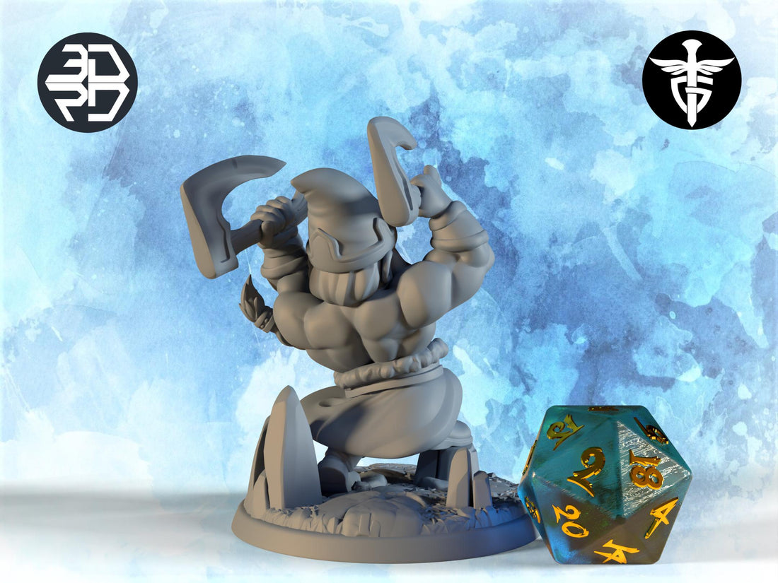 Gnome Barbarian Miniature | Twin Goddess Miniatures | Tabletop RPG Miniature | Roleplaying 3D Printed Fantasy Mini - 3DPrintDen