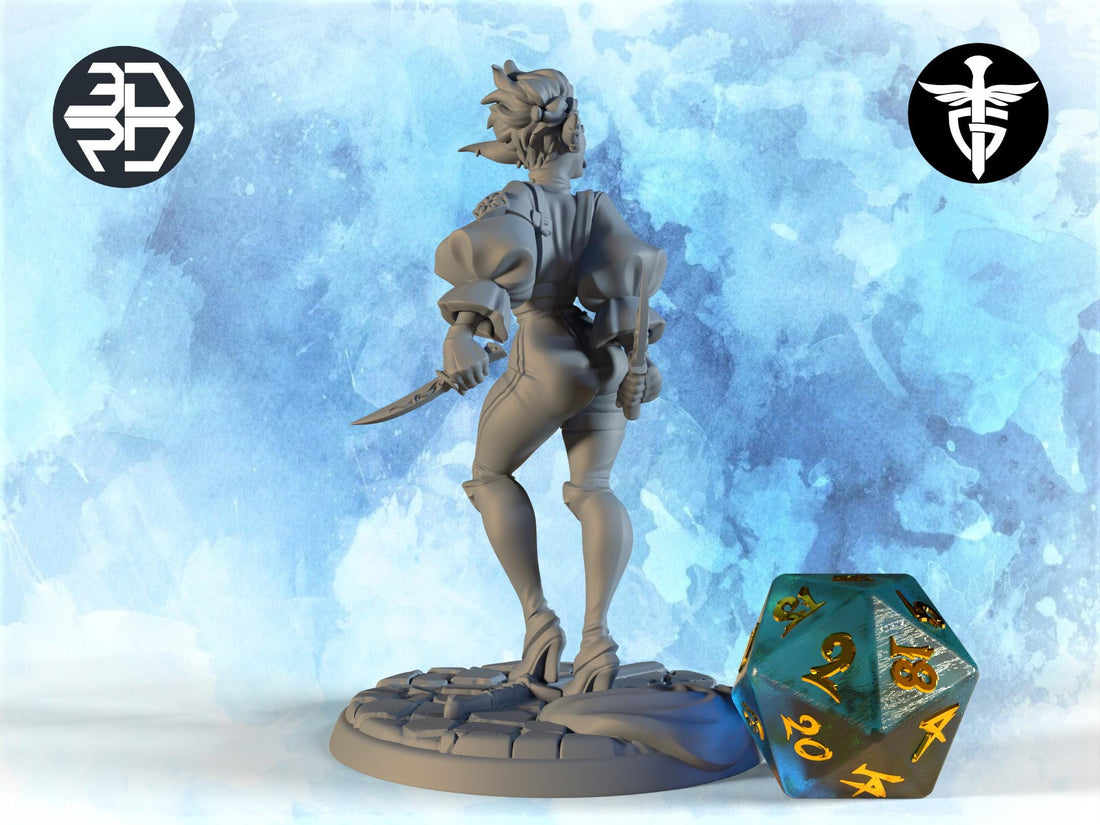 Female Elf Rogue Miniature, Knotta | Twin Goddess Miniatures | Tabletop RPG Miniature | Roleplaying 3D Printed Fantasy Mini - 3DPrintDen