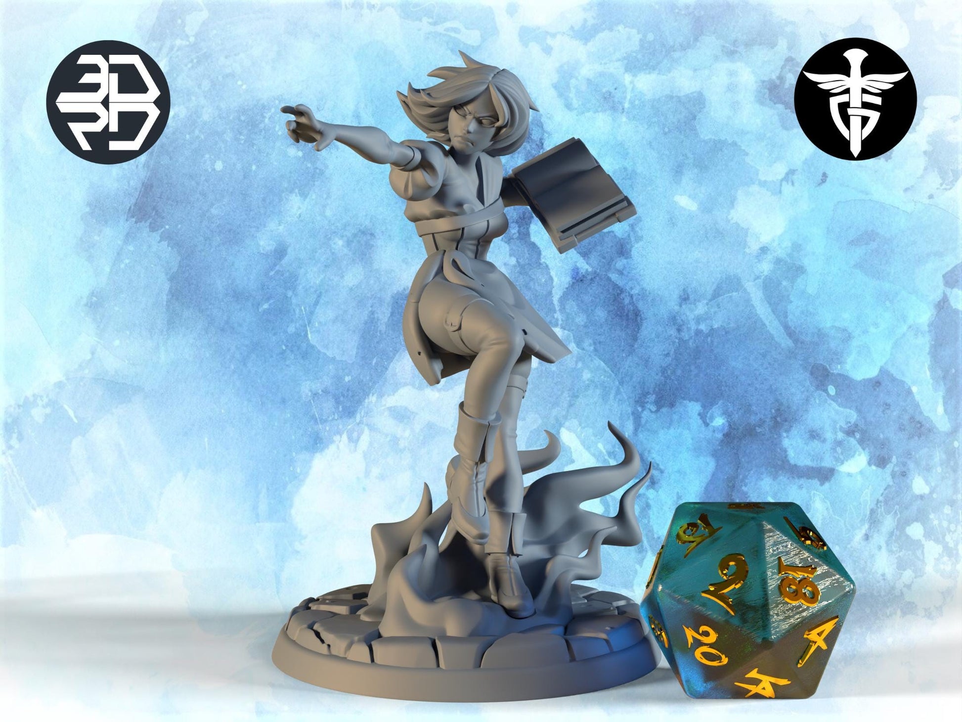 Female Genasi Miniature, Ellie | Twin Goddess Miniatures | Tabletop RPG Miniature | Roleplaying 3D Printed Fantasy Mini - 3DPrintDen