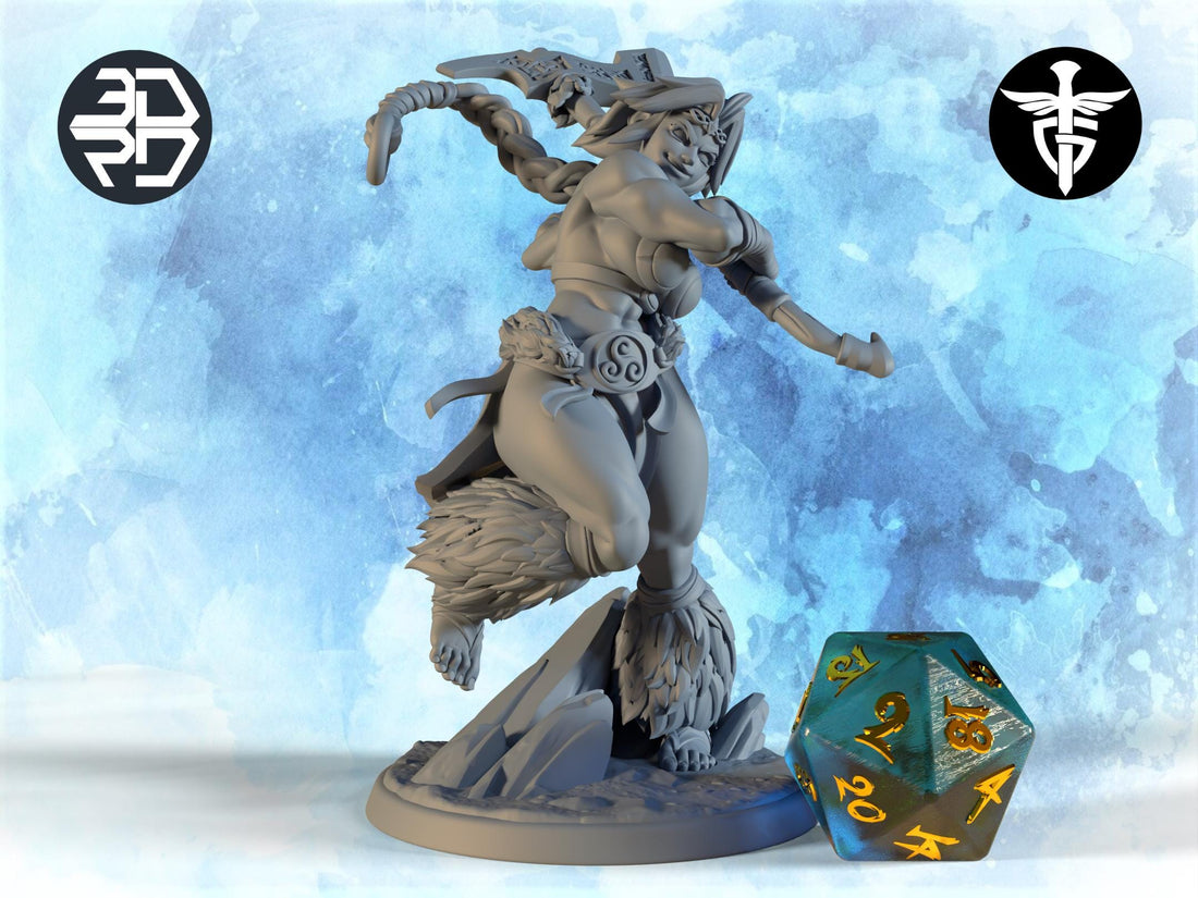 Female Barbarian Miniature, Millie | Twin Goddess Miniatures | Tabletop RPG Miniature | Roleplaying 3D Printed Fantasy Mini - 3DPrintDen