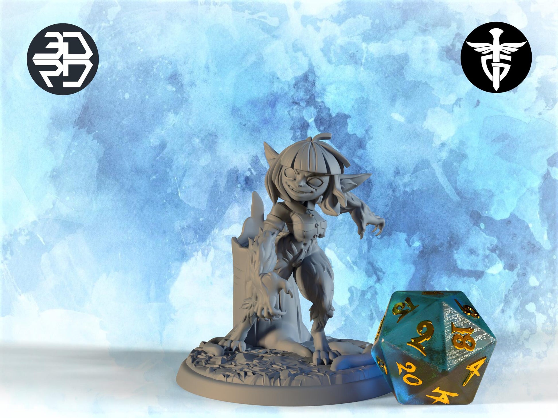 Female Goblin Werewolf Miniature, Mirabel | Twin Goddess Miniatures | Tabletop RPG Miniature | Roleplaying 3D Printed Fantasy Mini - 3DPrintDen